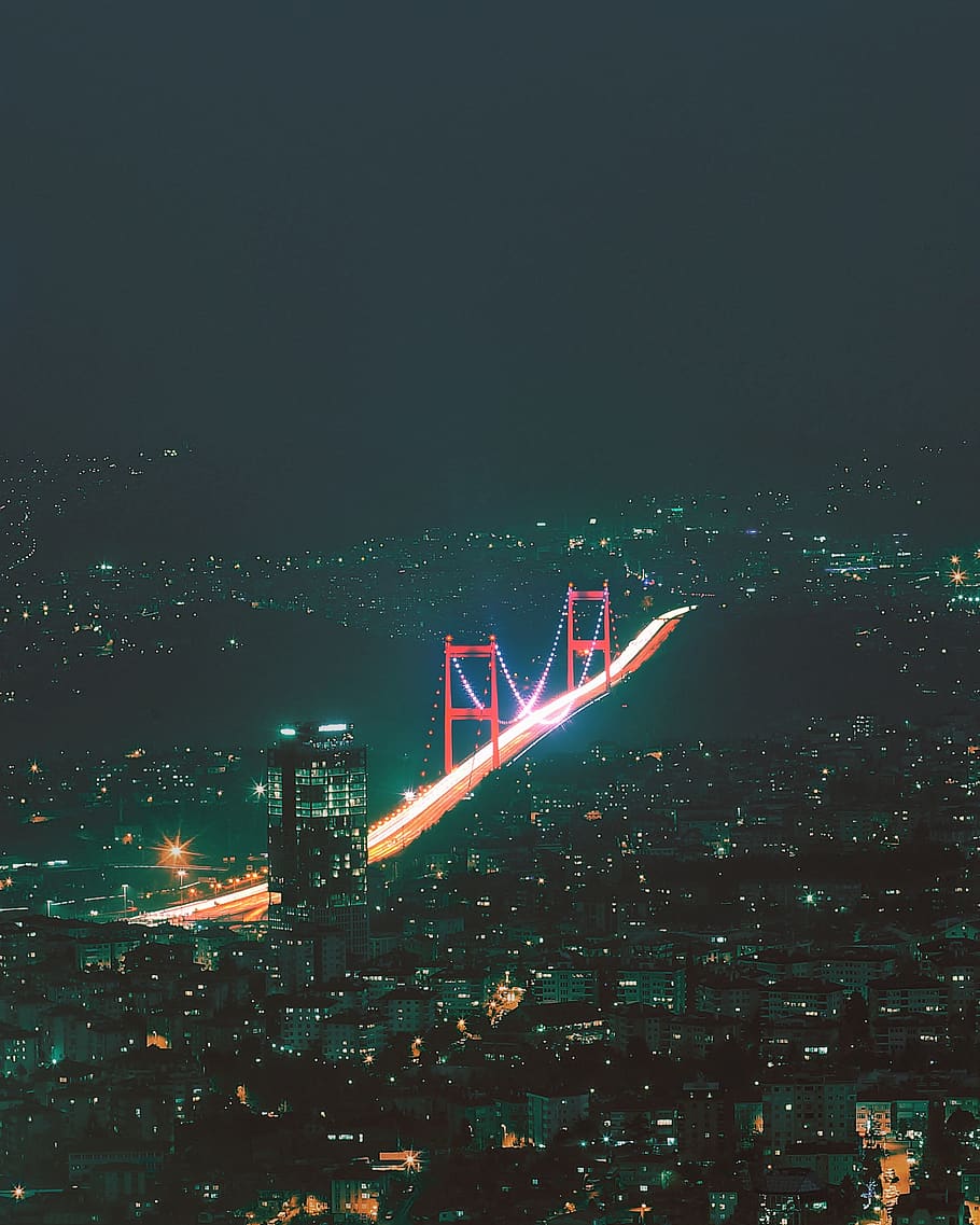 910x1137 HD wallpaper: turkey, istanbul, night, europe, asia, bosphorus, lights, city