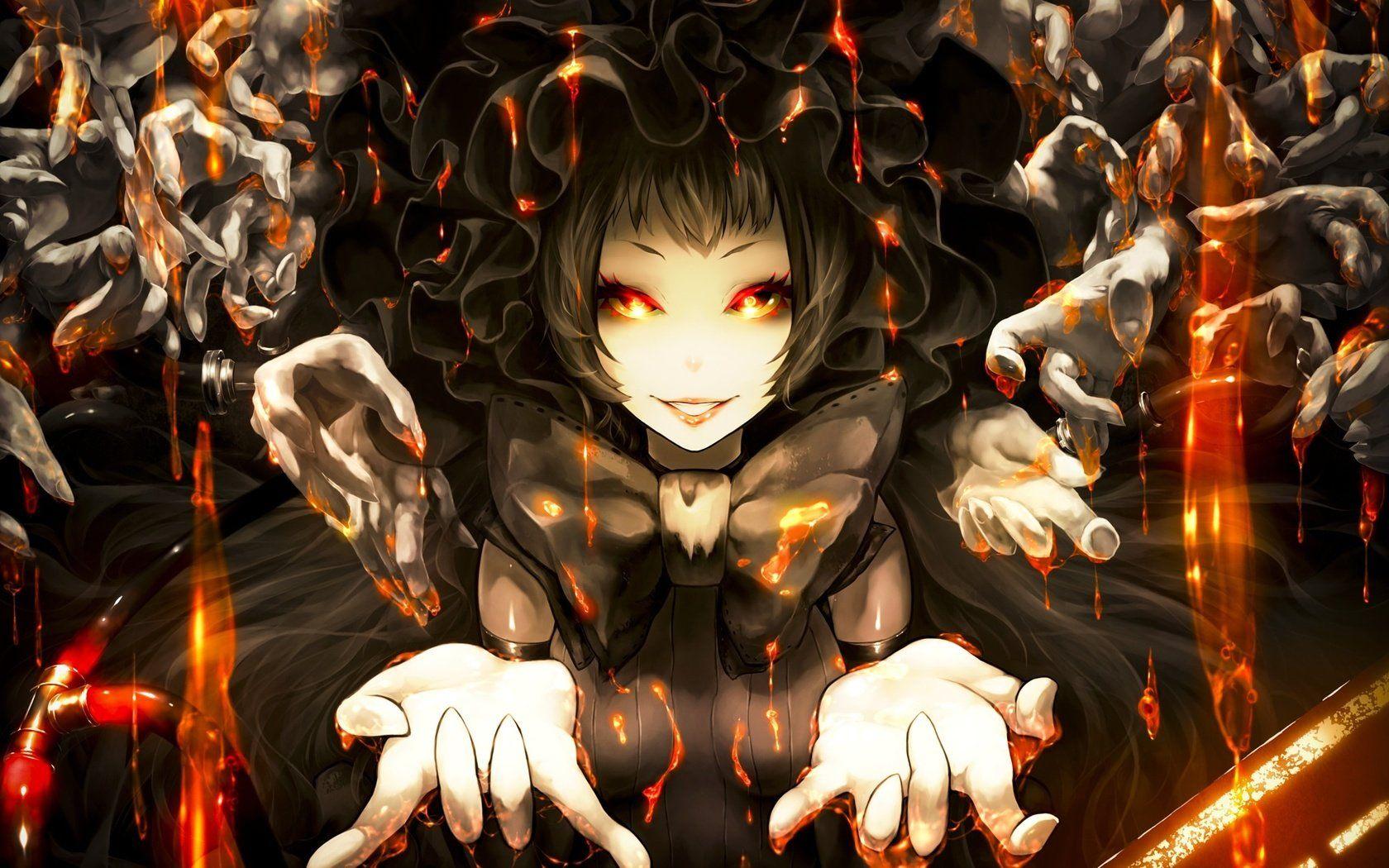 1680x1050 Wallpaper download art, girl, smile, fire, anime resolution