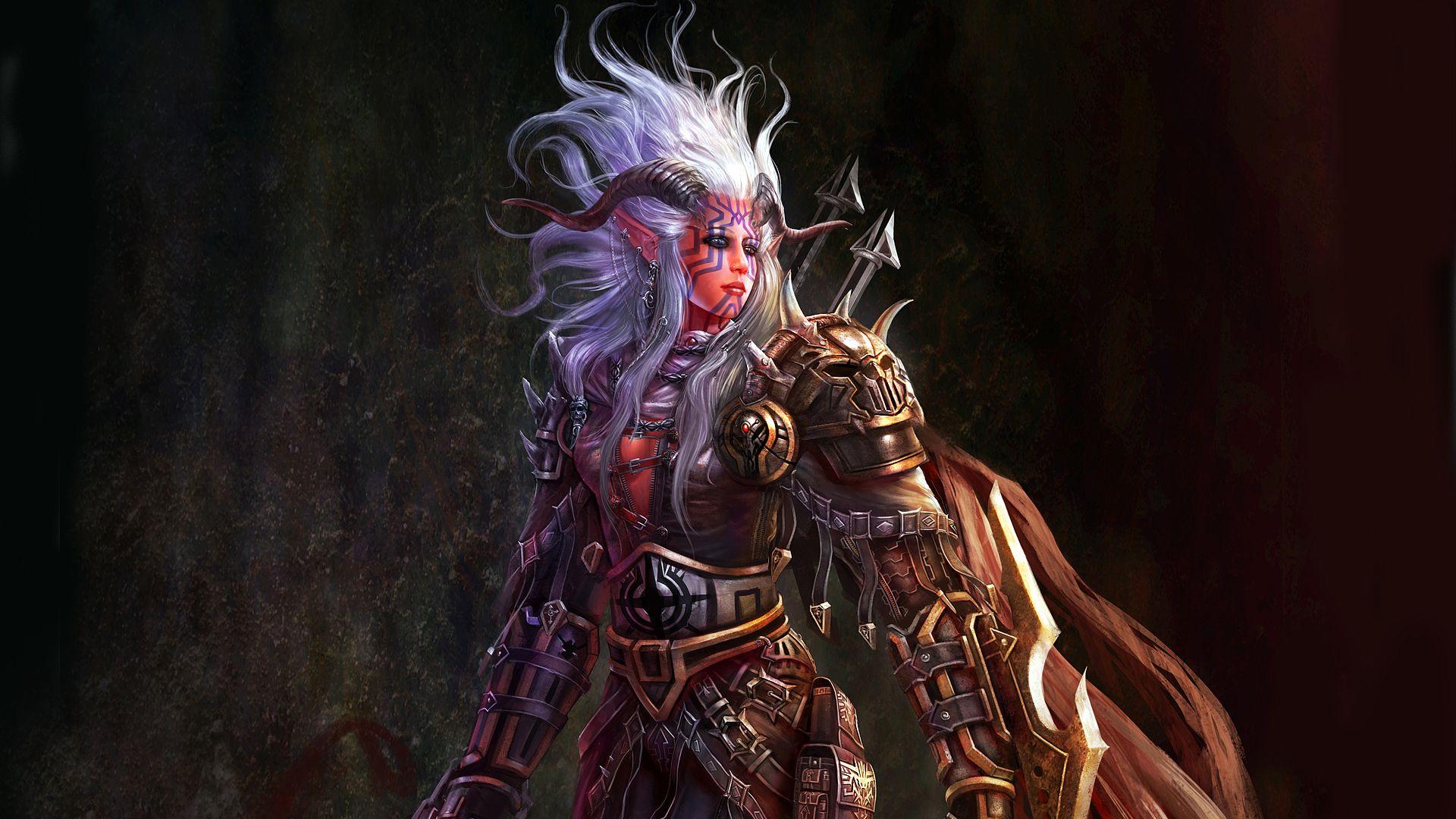 1920x1080 Women paintings assassin horns fantasy art artwork drawings white