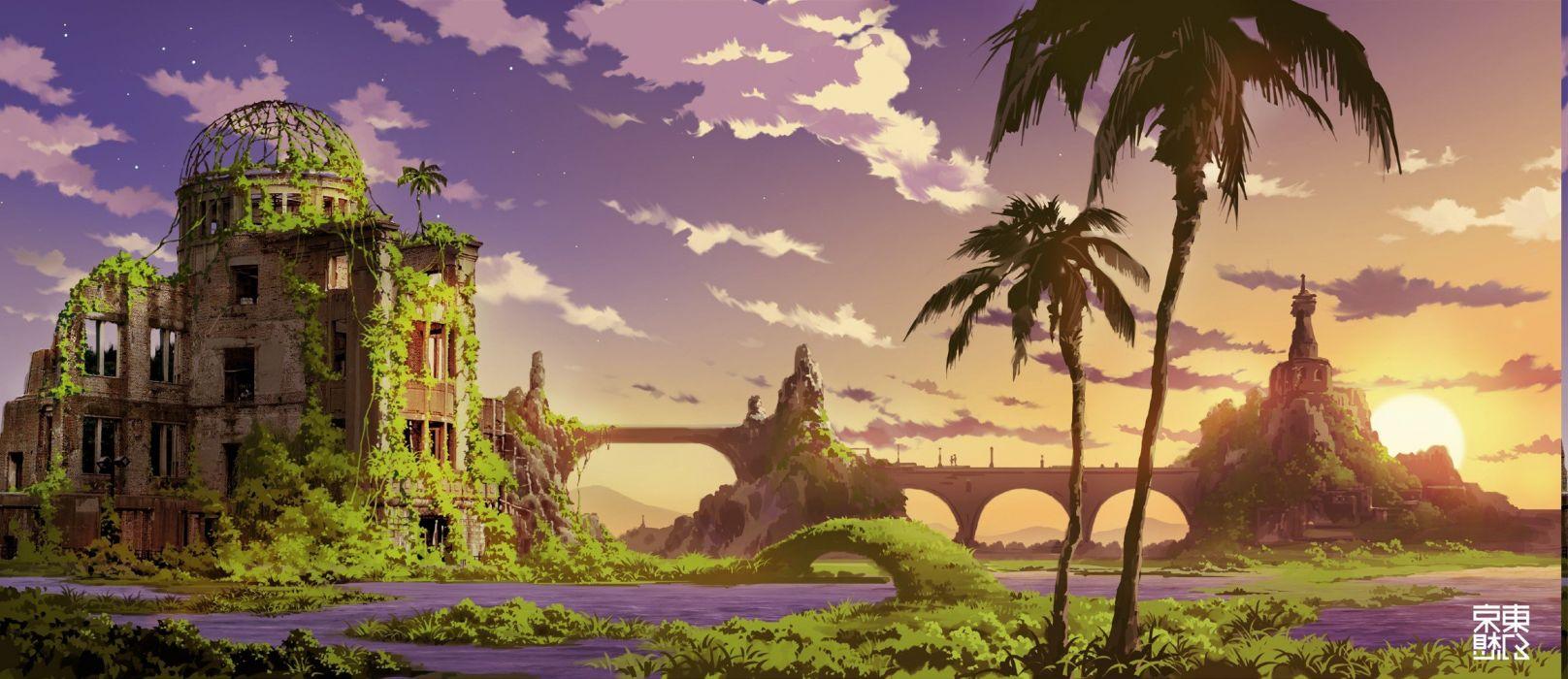 1616x700 Anime fantasy Art landscape wallpaperx1023
