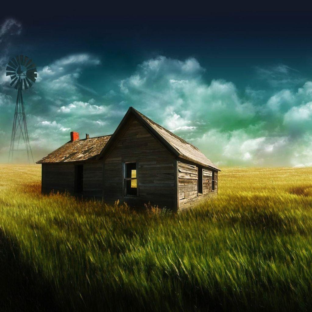 1024x1024 Free download 3D wooden house iPad Wallpaper iPad Background HD