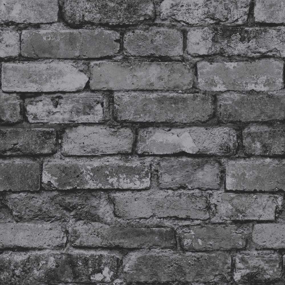 1000x1000 Rustic Brick Wallpaper Black / Charcoal (FD31284)