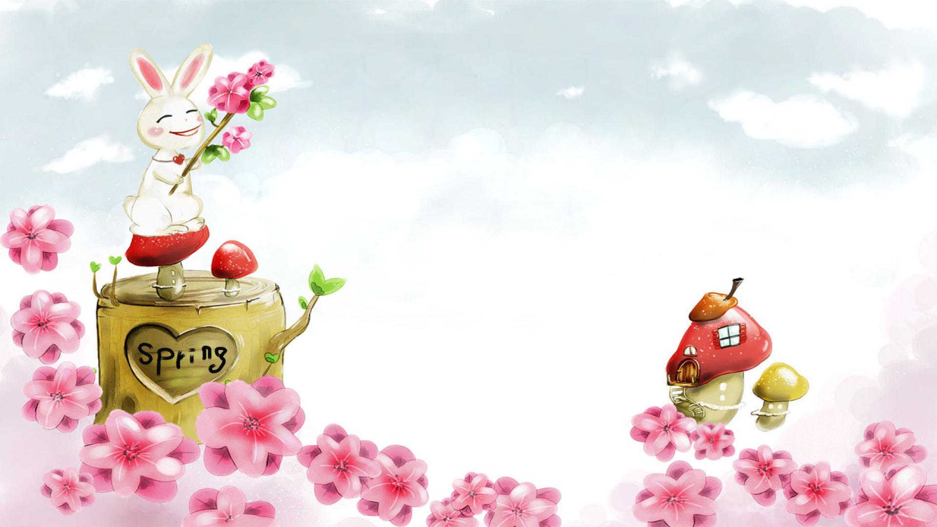 1920x1080 Spring Wallpaper Cute Easter Picture Wallpaper Bunny Cartoon Flower