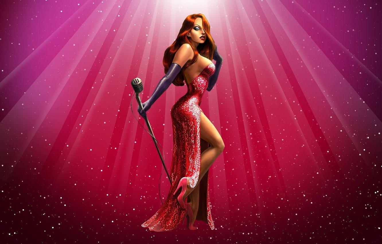 1332x850 Wallpaper girl, scene, art, microphone, Jessica Rabbit, Jessica