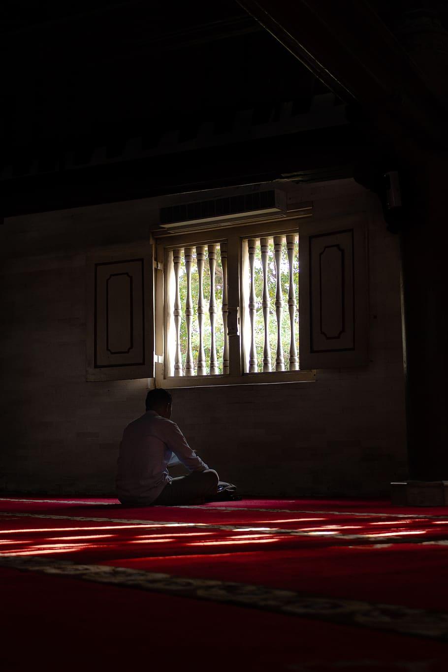 910x1365 HD wallpaper: man sitting in front of window, person, human
