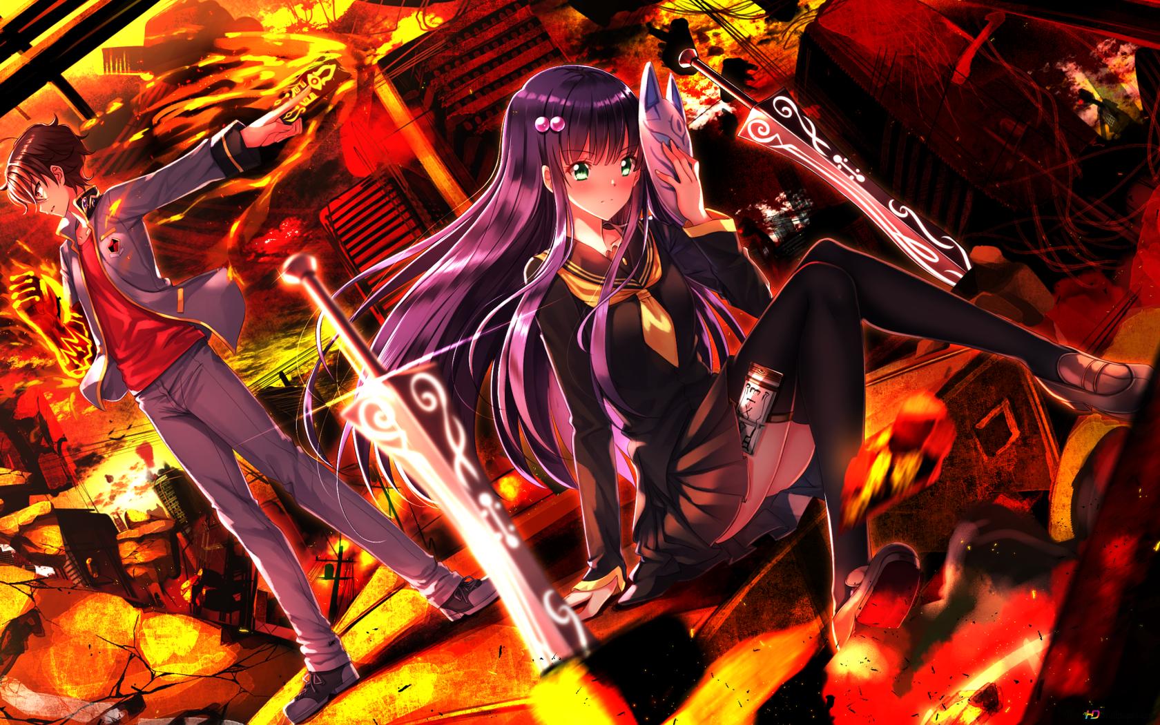 1680x1050 Twin Star Exorcist : Rokuro Enmado & Benio Adashino HD wallpaper download