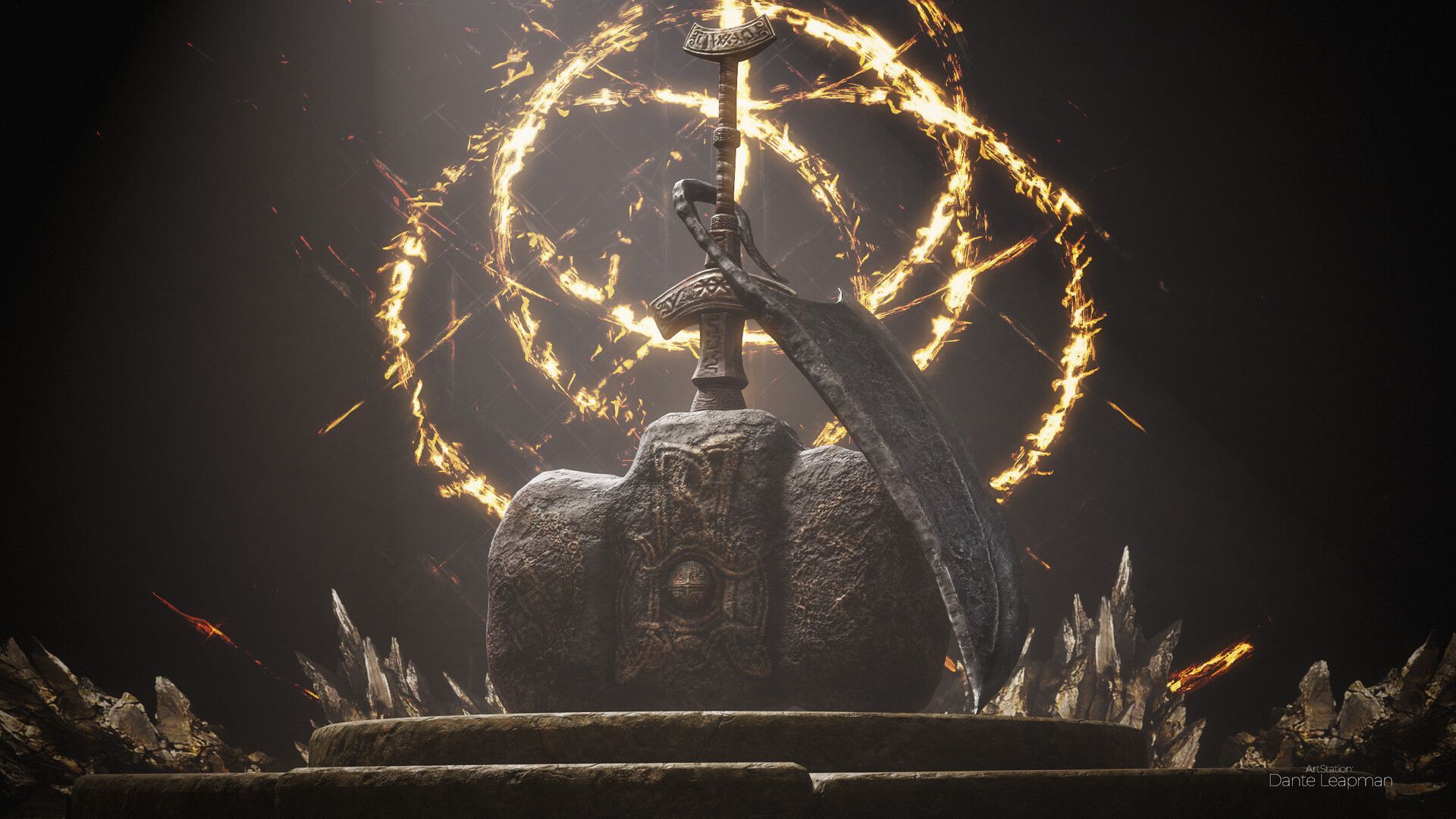 1920x1080 Elden Ring Fan Art. Butchering Knife. Giant Crusher. Game Ready Weapons
