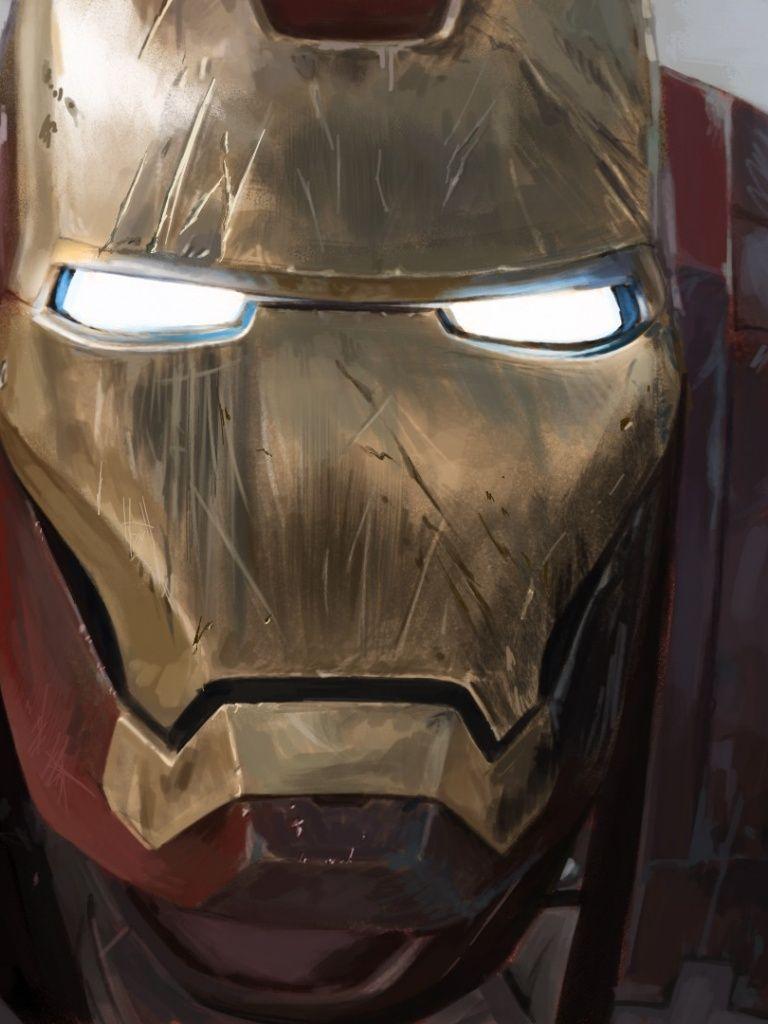 768x1024 Scratched Ironman Mask iPad wallpaper