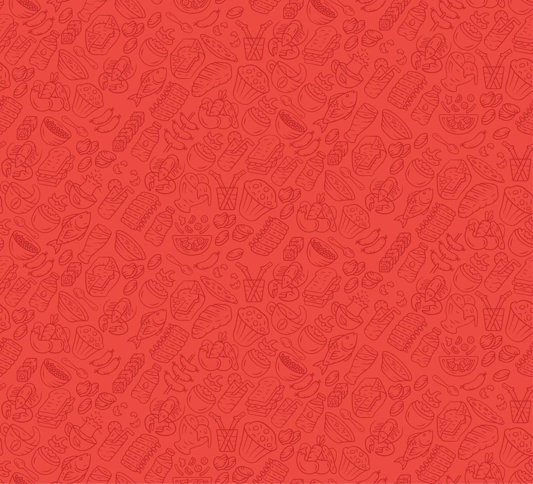 1079x980 Food vector seamless pattern. Cuisine, fast food cafe wallpaper with gastronomy icons. Red, ruby color texture. Decorative textile, wrapping paper design. Bright background for menu, receipts