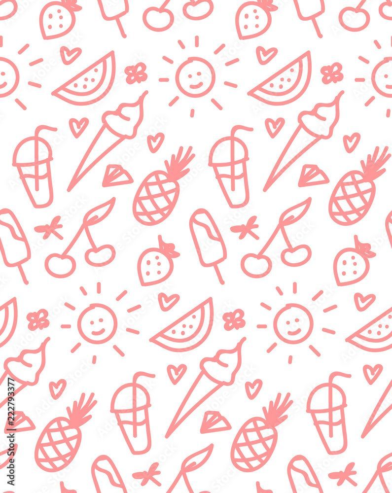 795x1000 Cartoon Fruits and Berries Vector Seamless Pattern. Colorful Fruit Wallpaper. Healthy Summer Food Background Stock Vector