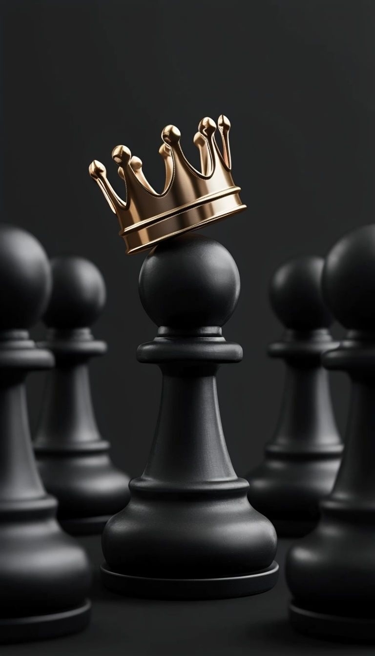 768x1344 Elegant Black Chess Pawn with Gold Crown Minimalist Mobile Wallpaper