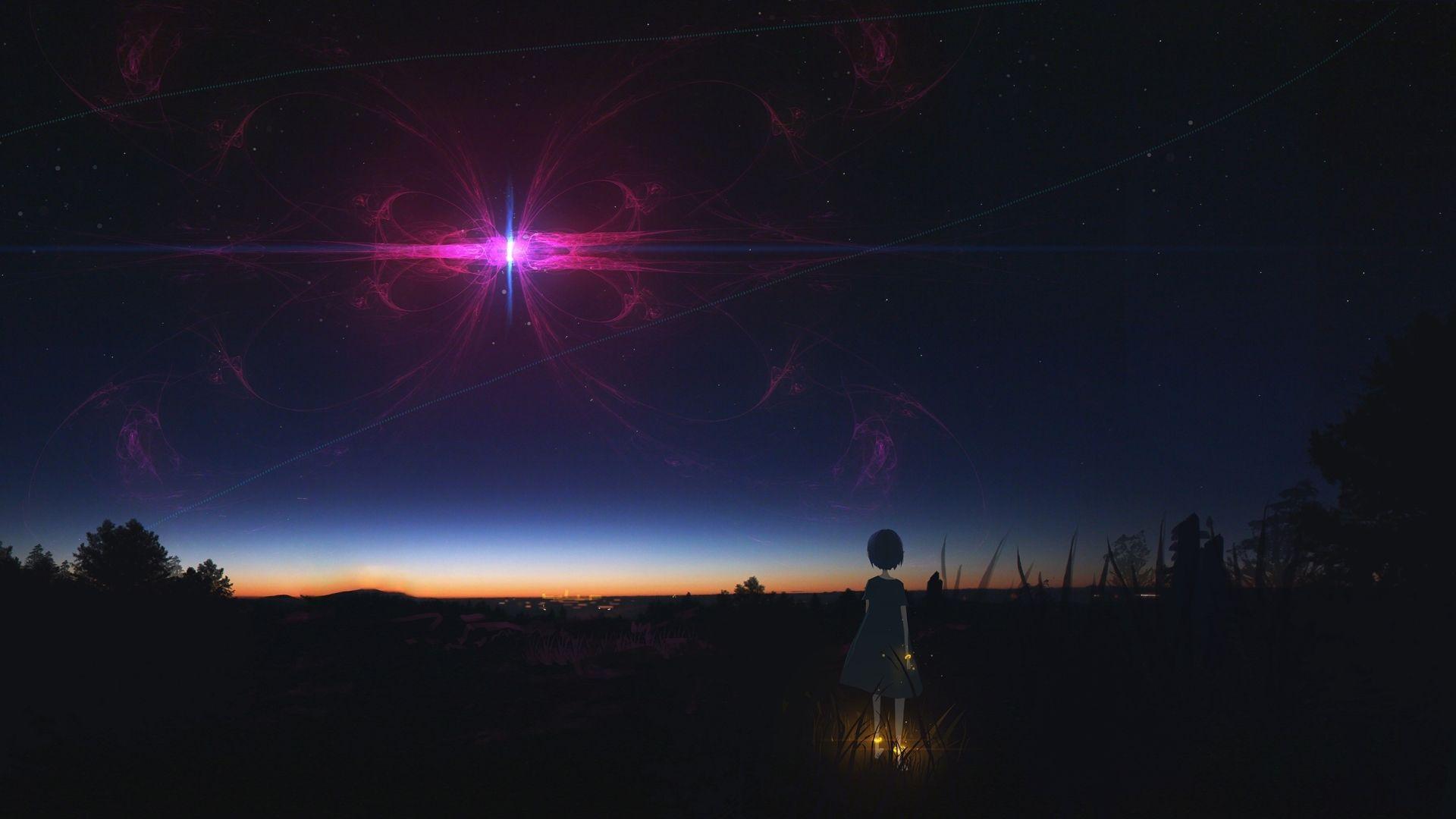 1920x1080 Anime Girl Staring At Night Sky 1080P Laptop Full HD