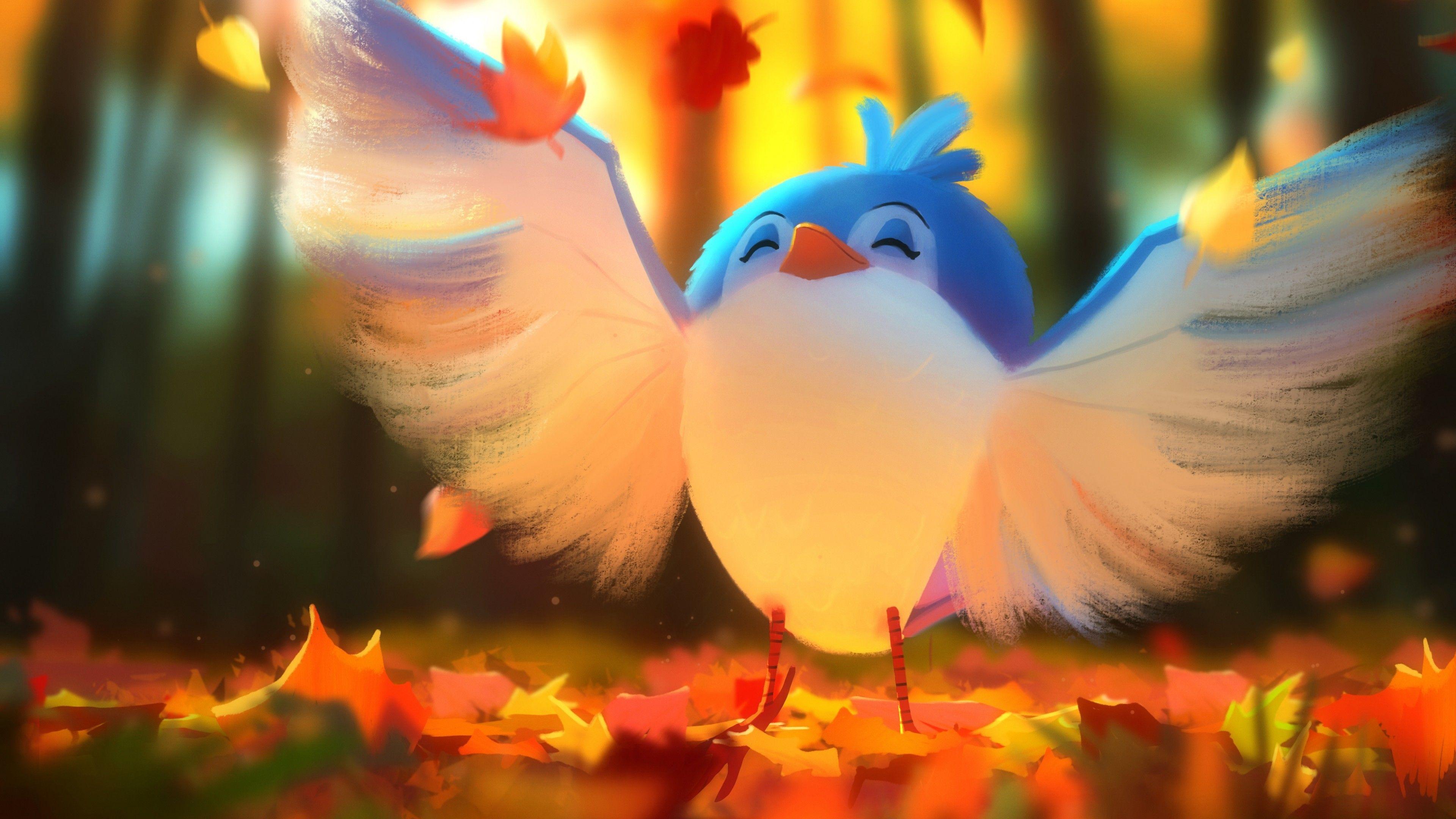 3840x2160 Download 3840x2160 Cute Bird, Digital Artwork, Wings, Autumn