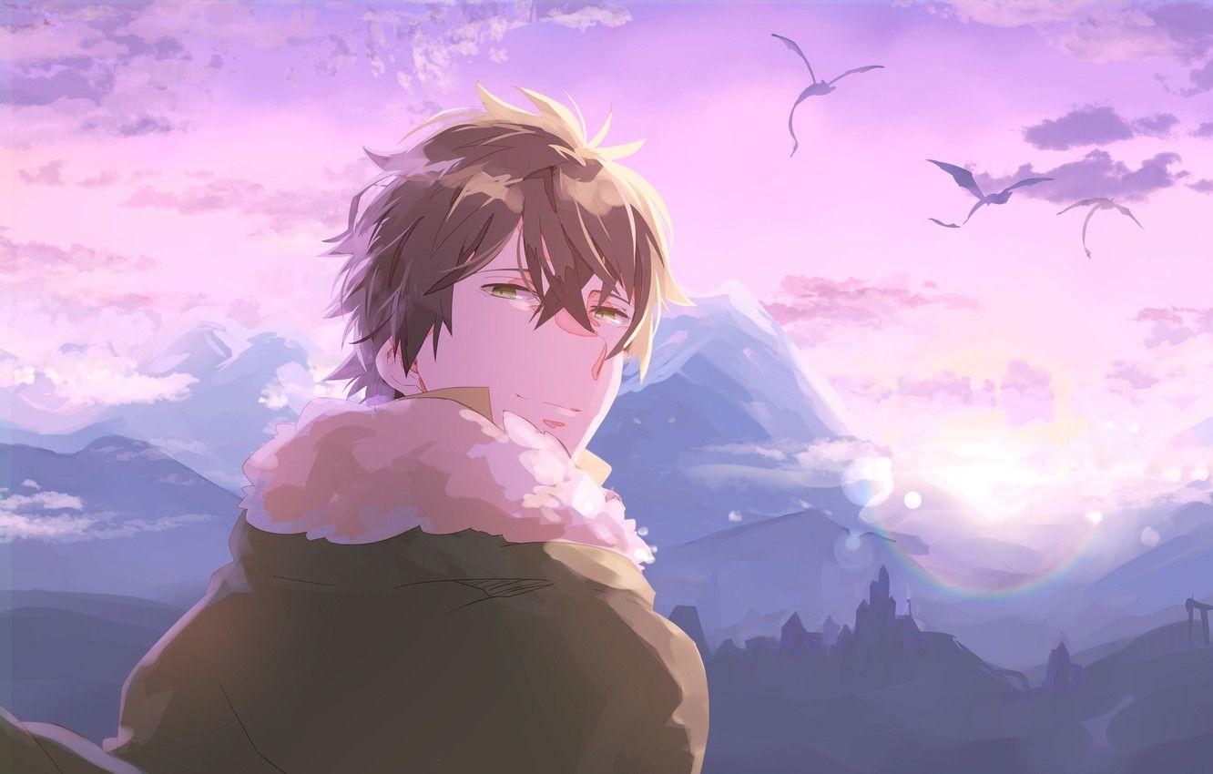 1332x850 Wallpaper the sky, dragons, guy, The Rise Of Shield Hero, Naofumi