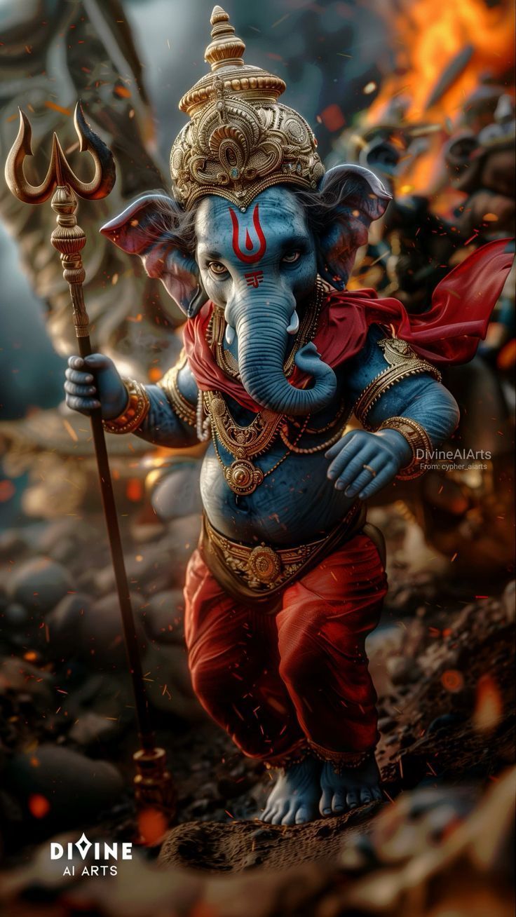 736x1308 Vignaharta: Demolisher of Obstacles. Warrior Ganesha in Battle