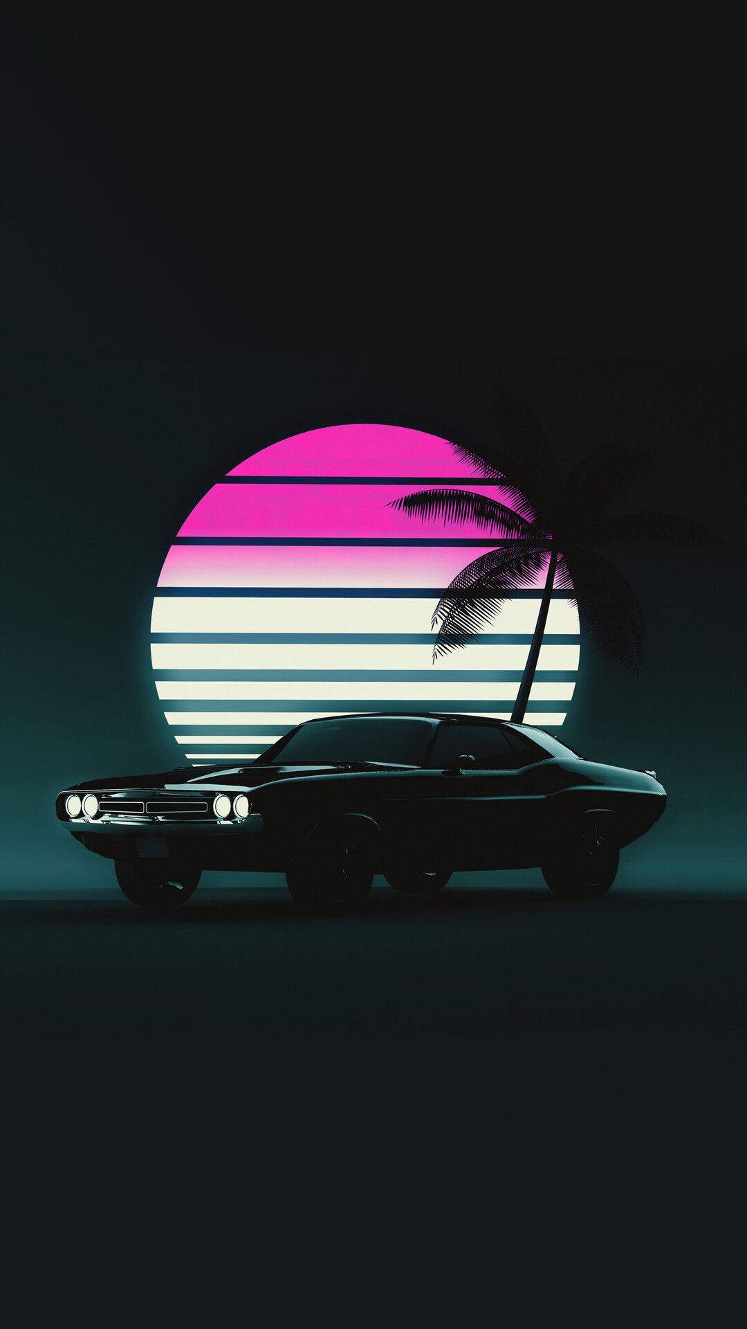1080x1920 Muscle Car Vintage Retrowave Sunset Neon Wallpaper 4K HD PC f