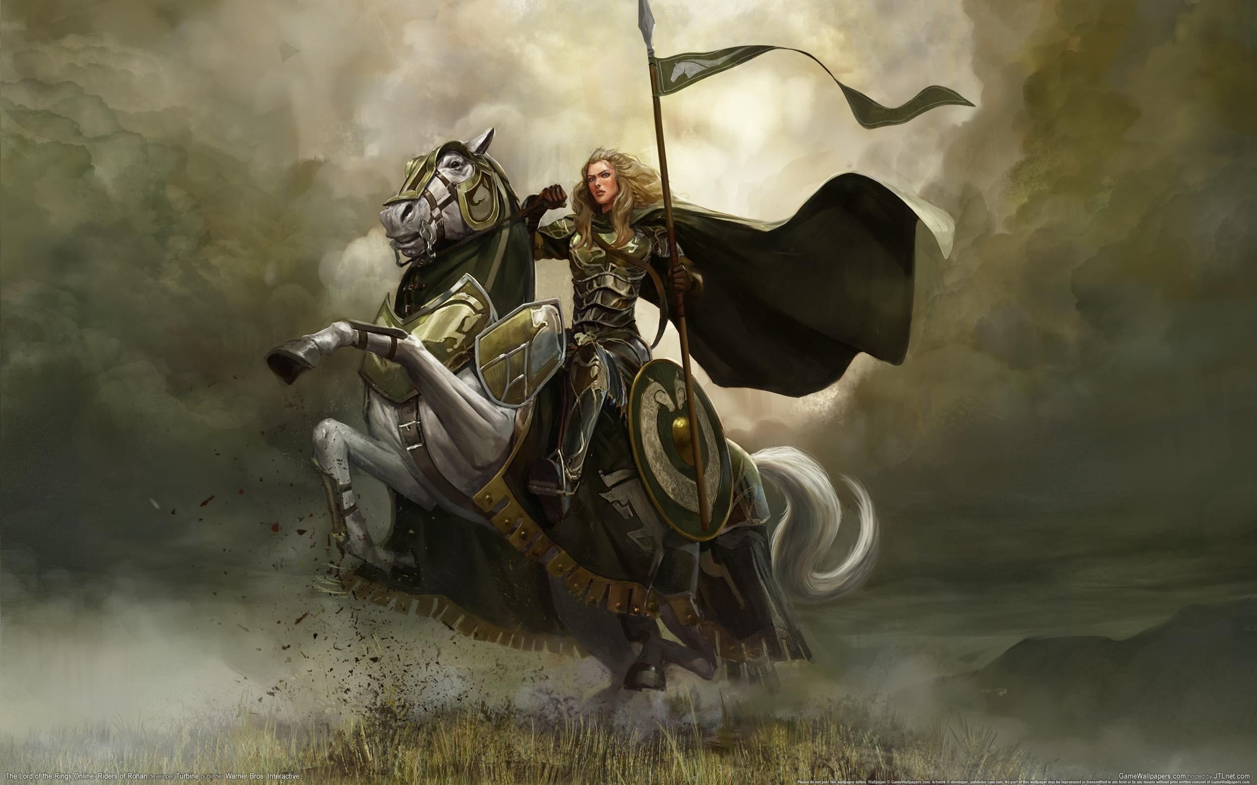 2560x1600 Knight riding on horse illustration, fantasy art, warrior HD wallpaper
