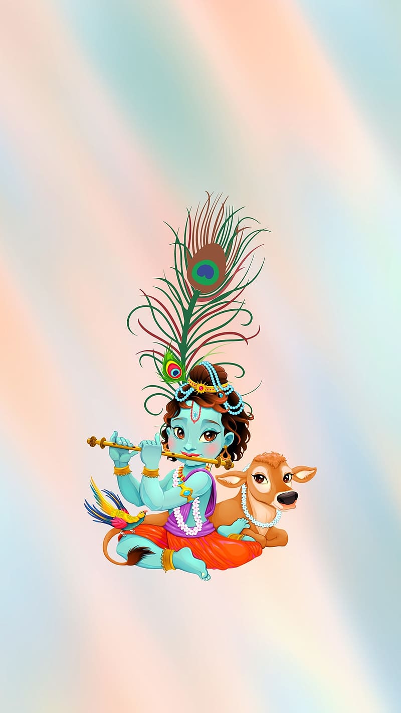 800x1422 Shree Krishna, Cartoon Art, art work, lord, god, HD phone wallpaper