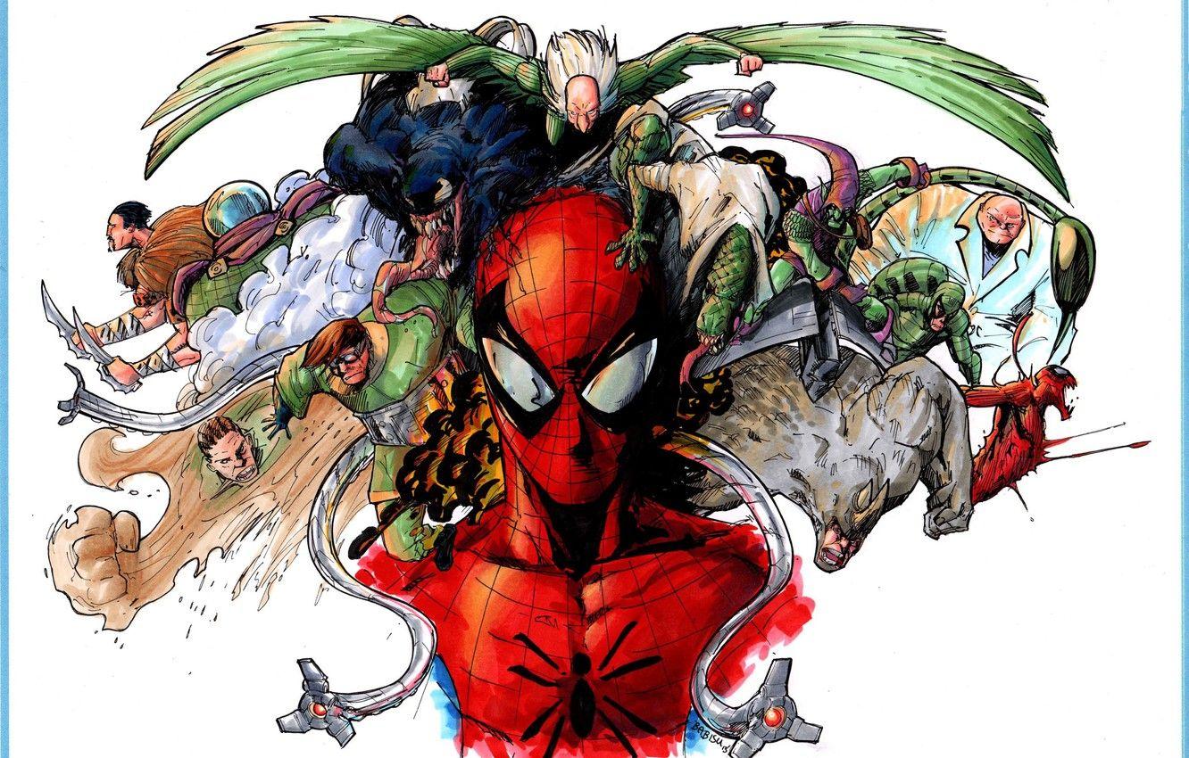 1332x850 Wallpaper Art, Comic, Marvel, Scorpion, Marvel Comics, Spider Man, Venom, Carnage, Spider Man, Vulture, Green Goblin, Rhino, Kingpin, Lizard, Sandman, Dr.Octopus Image For Desktop, Section фантастика