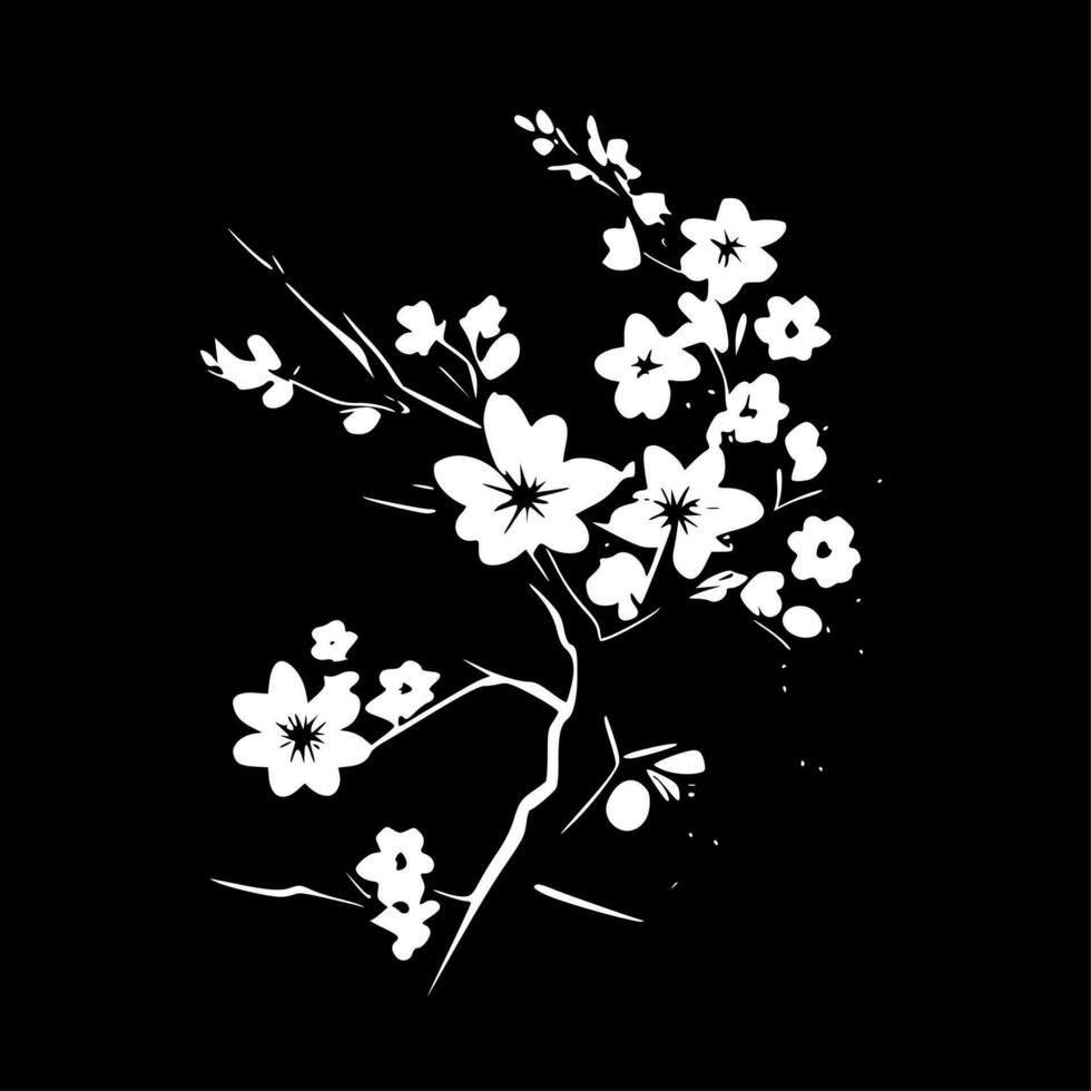 980x980 Cherry Blossom, Black and White Vector illustration