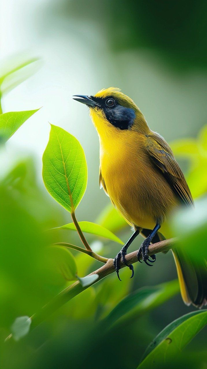 717x1280 Green Bird on HD Green Wallpaper, Featuring Birds, Animals, and Leaf Background for Free