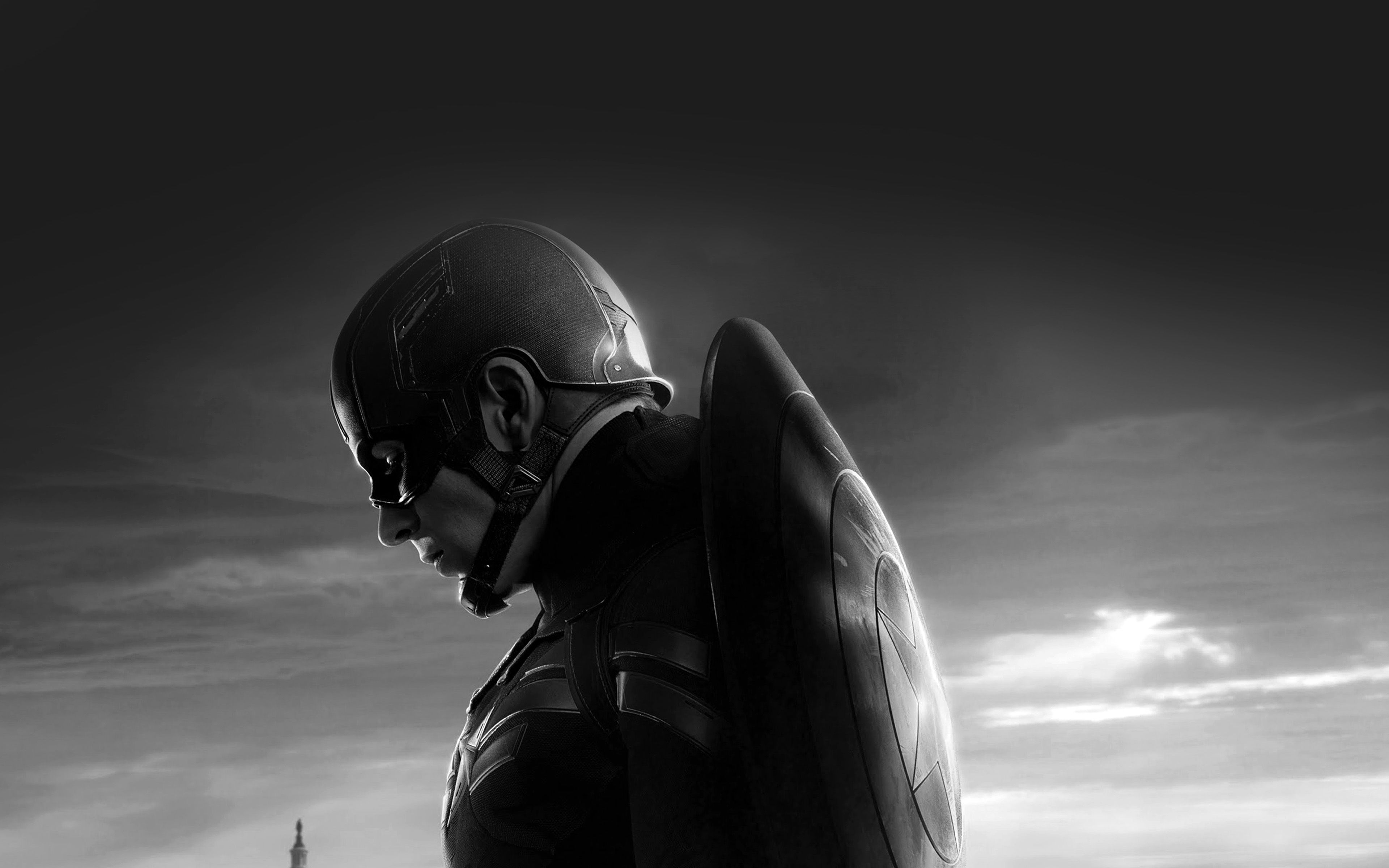 3840x2400 wallpaper for desktop, laptop. captain america sad hero film marvel dark bw