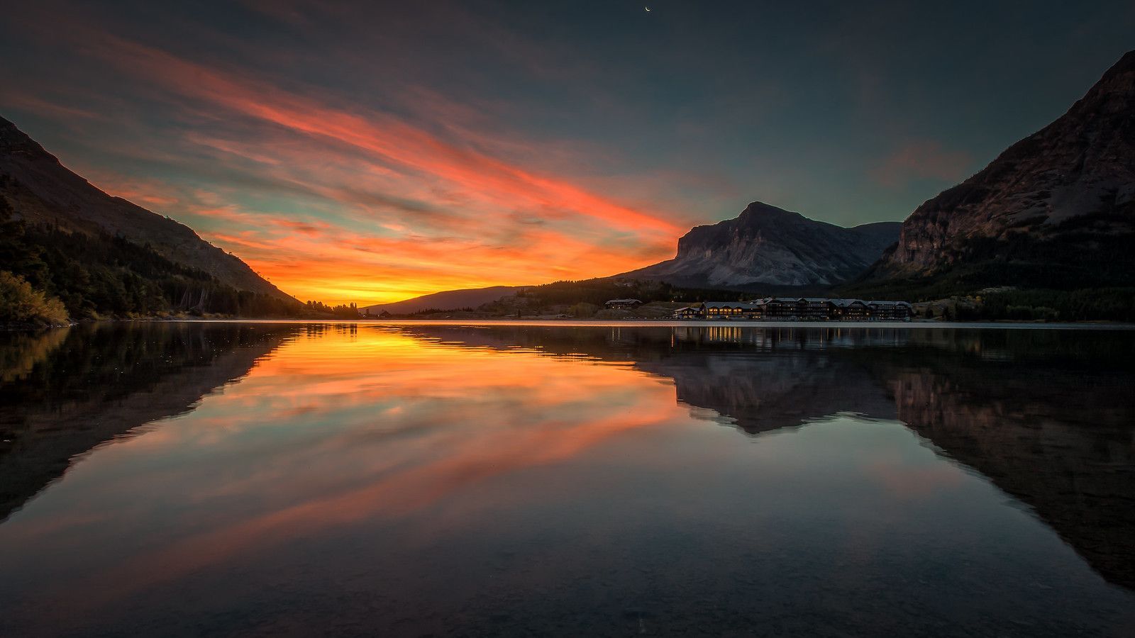 1600x900 Sunrise over Swiftcurrent Lake. On our second day at Glacie