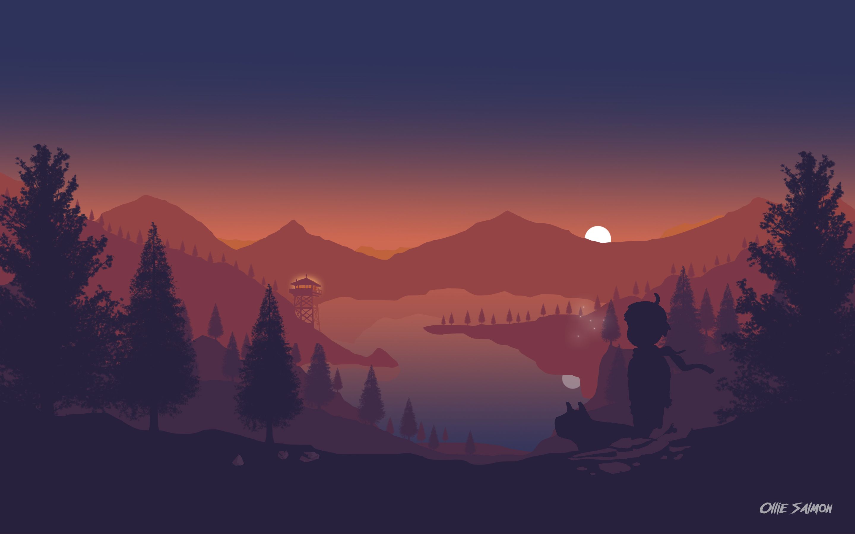 2880x1800 Outlook an Olly Moss Firewatch inspired Piece Salmon *2880x1800*