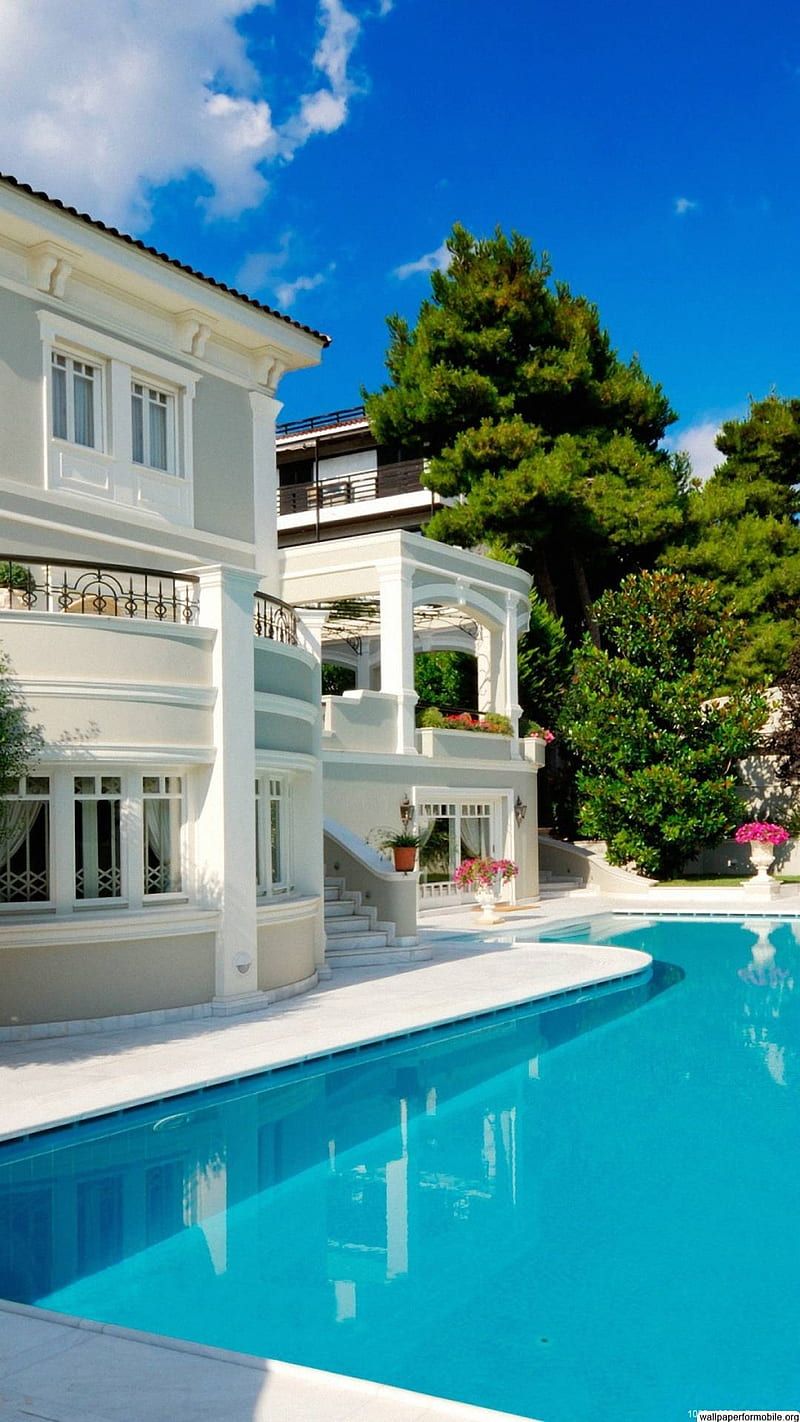 800x1422 Summer, house, luxury, mansion, pattern, pool, HD phone wallpaper