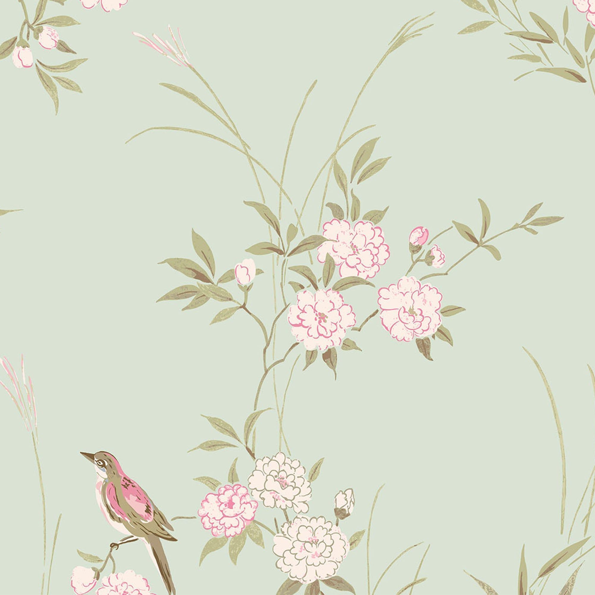 2000x2000 Bird Chinoiserie Green Wallpaper
