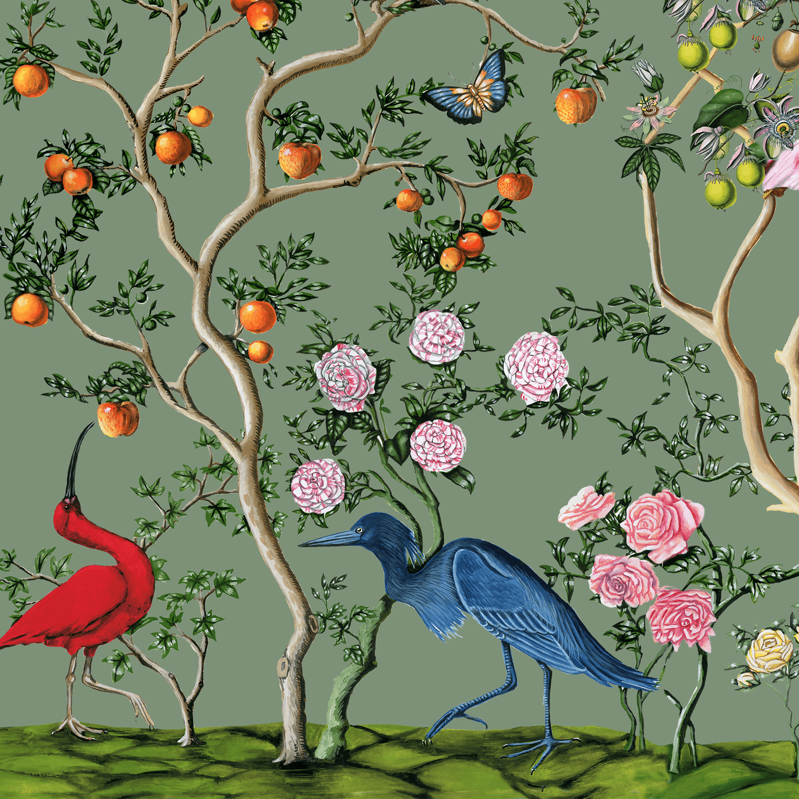 1600x1600 KT2175 Ronald Redding 24 Karat Bird & Blossom Chinoiserie Wallpaper