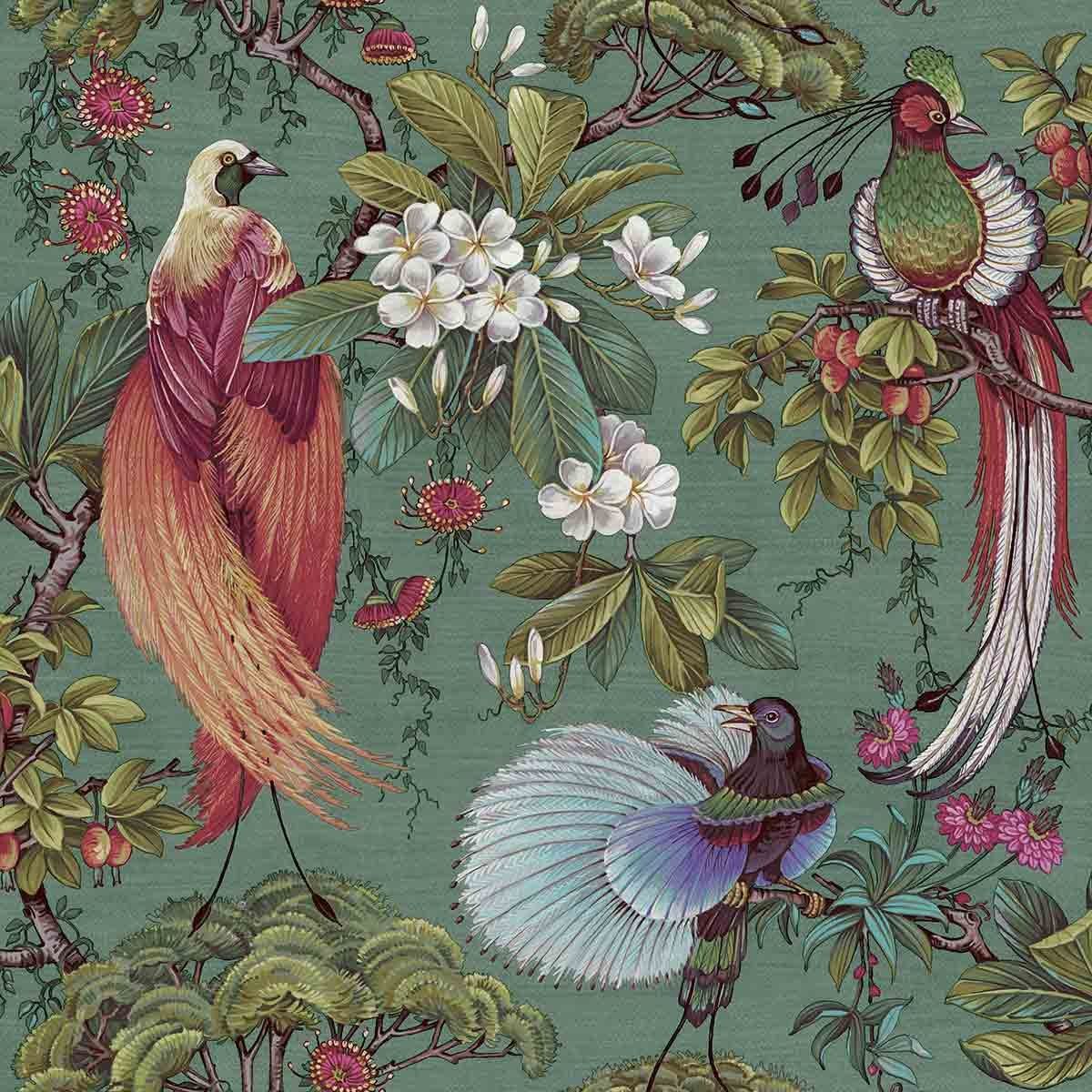 1200x1200 Dark Green Swan Peel And Stick Wallpaper, Crane Bird Floral Contact Paper 17.5 X 118in, Boho Vinyl Wall Paper Mural Removable Self Adhesive