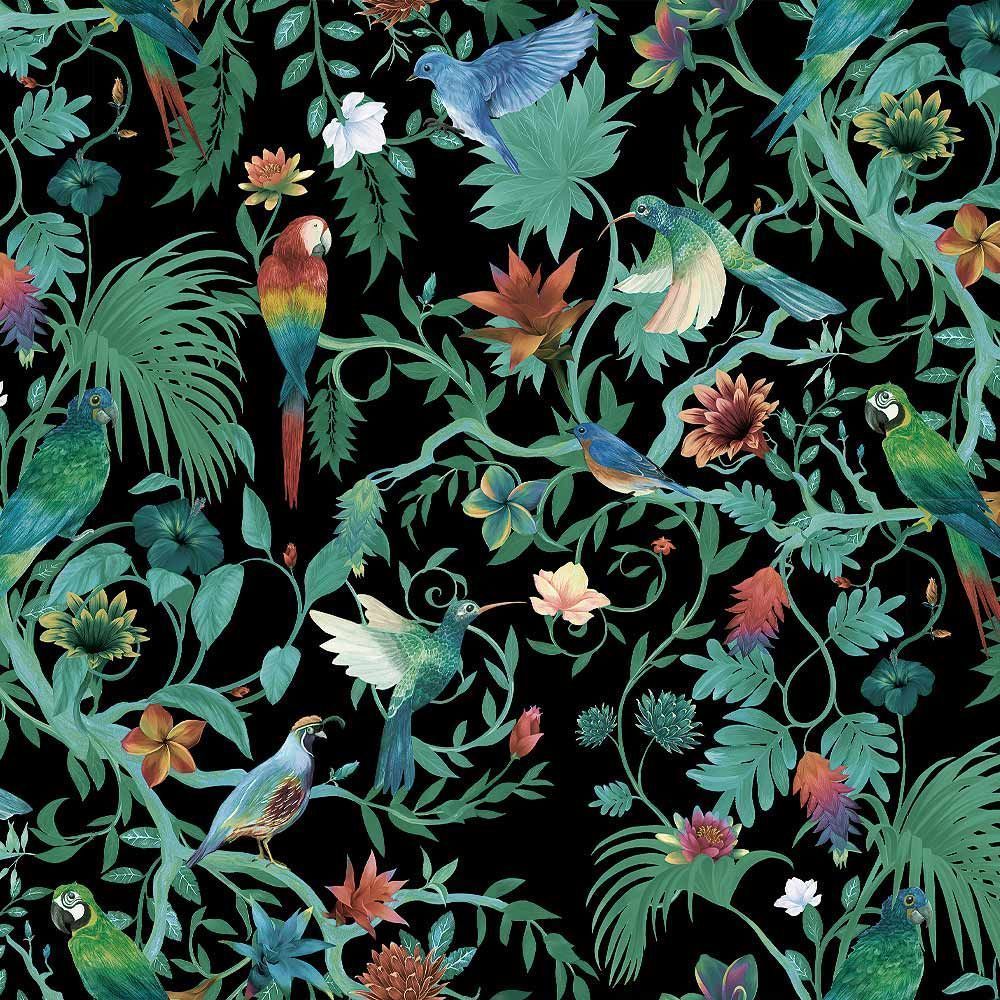 1000x1000 Green Bird & Pomegranate by Morris Wallpaper W088