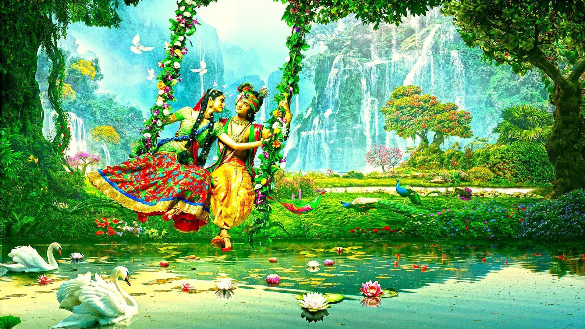 1920x1080 Radha Krishna Serial Garden Wallpaper