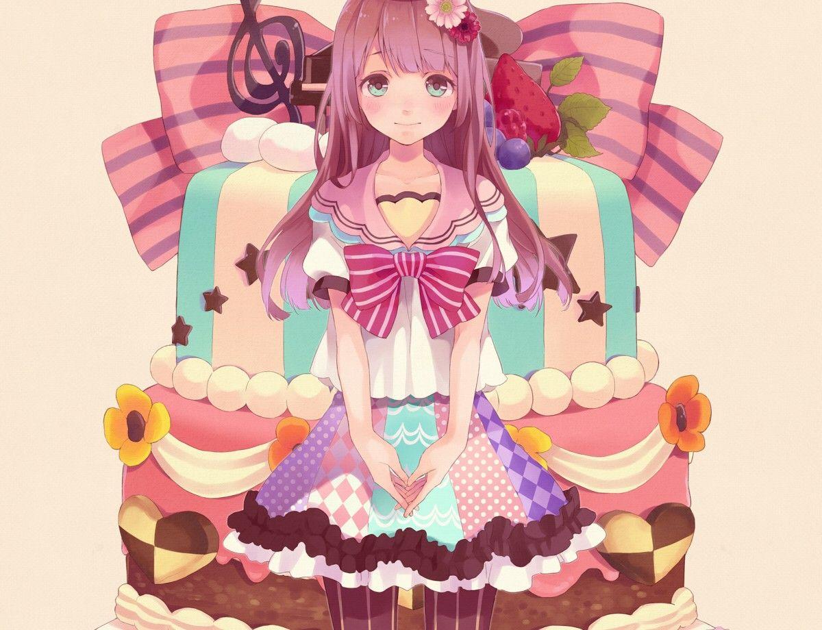 1200x920 dress, fruits, candy, long hair, red eyes, striped lingerie, blush