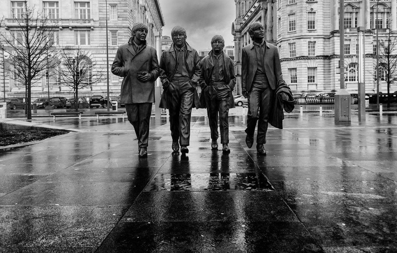 1332x850 Wallpaper England, black and white, monument, The Beatles