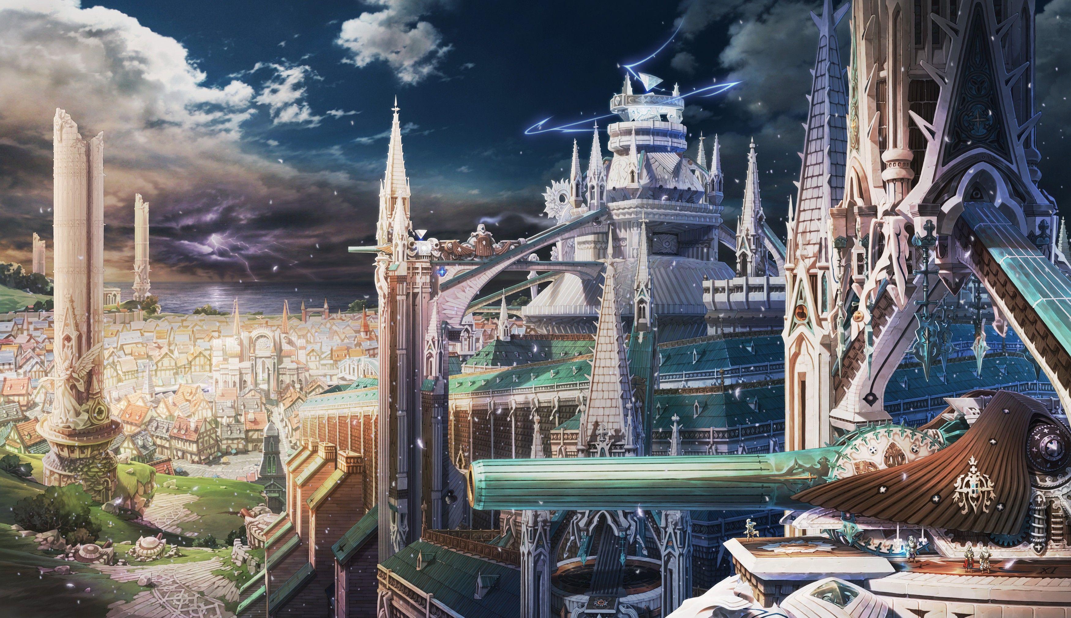 3500x2022 clouds, Castles, Cityscapes, Fantasy, Art, Anime, Cities