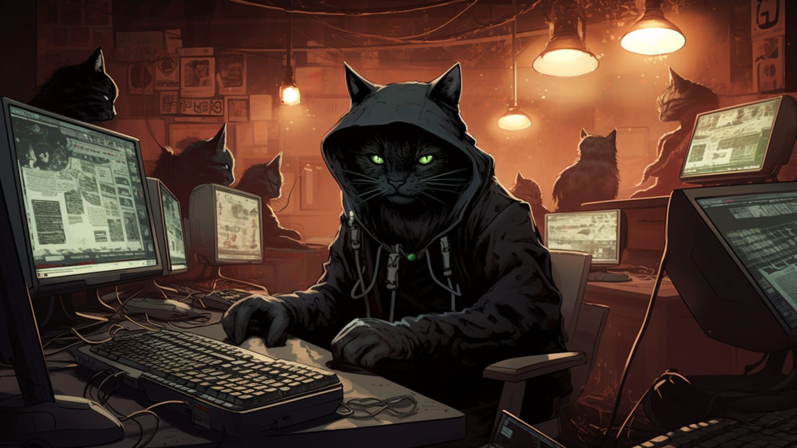 1600x900 Hacker Cat Wallpaper
