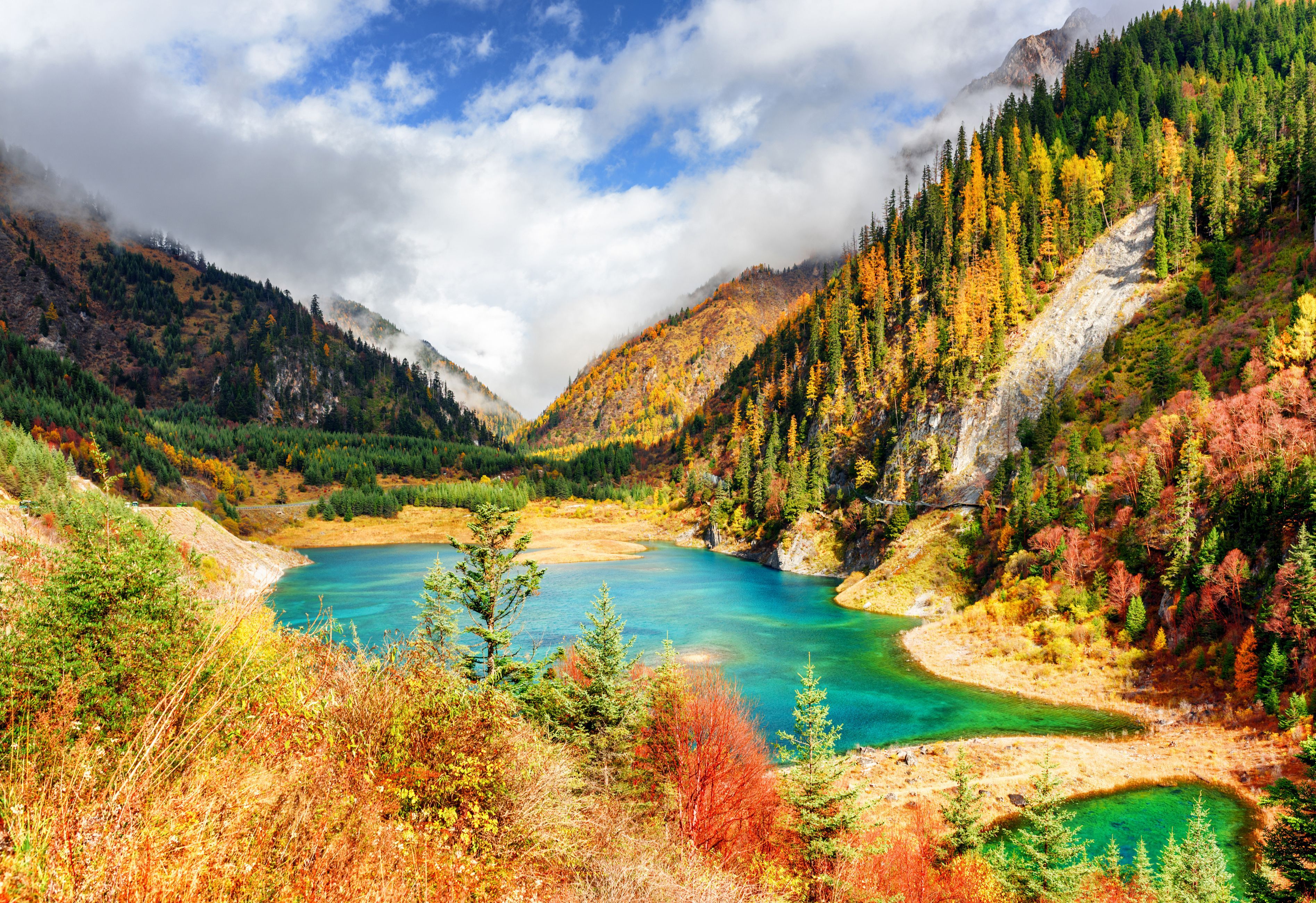 3790x2600 Download China Forest Tree Jiuzhaigou Park Mountain Landscape Nature Lake HD Wallpaper