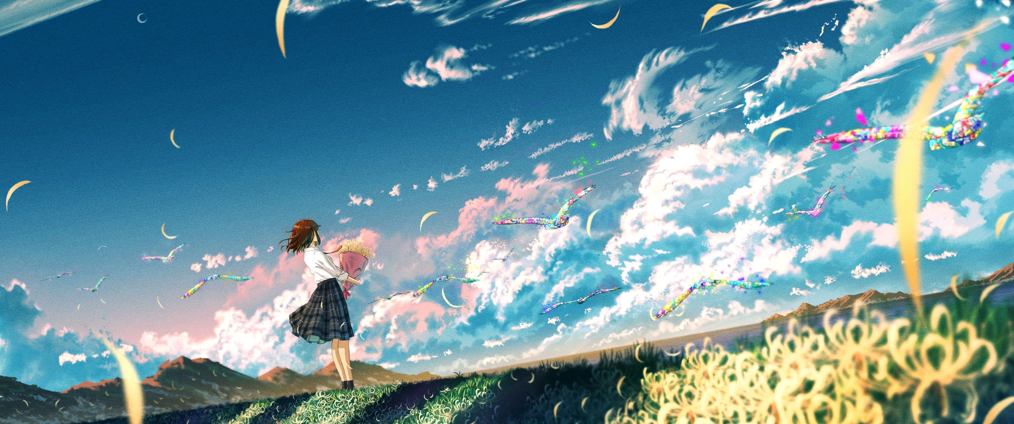 3440x1440 Anime girl Wallpaper 4K, Landscape, Dreamlike