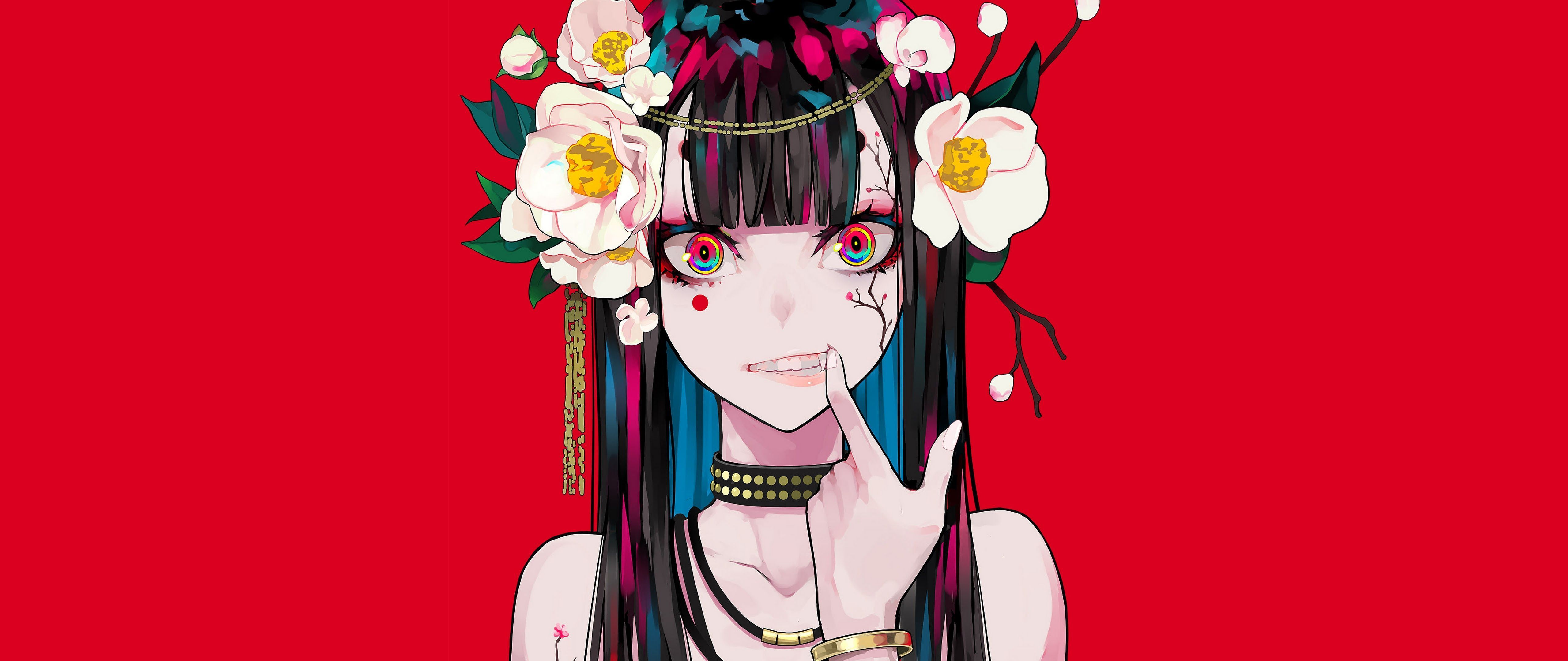 5120x2160 Anime Girl Flower 4K Wallpaper HD