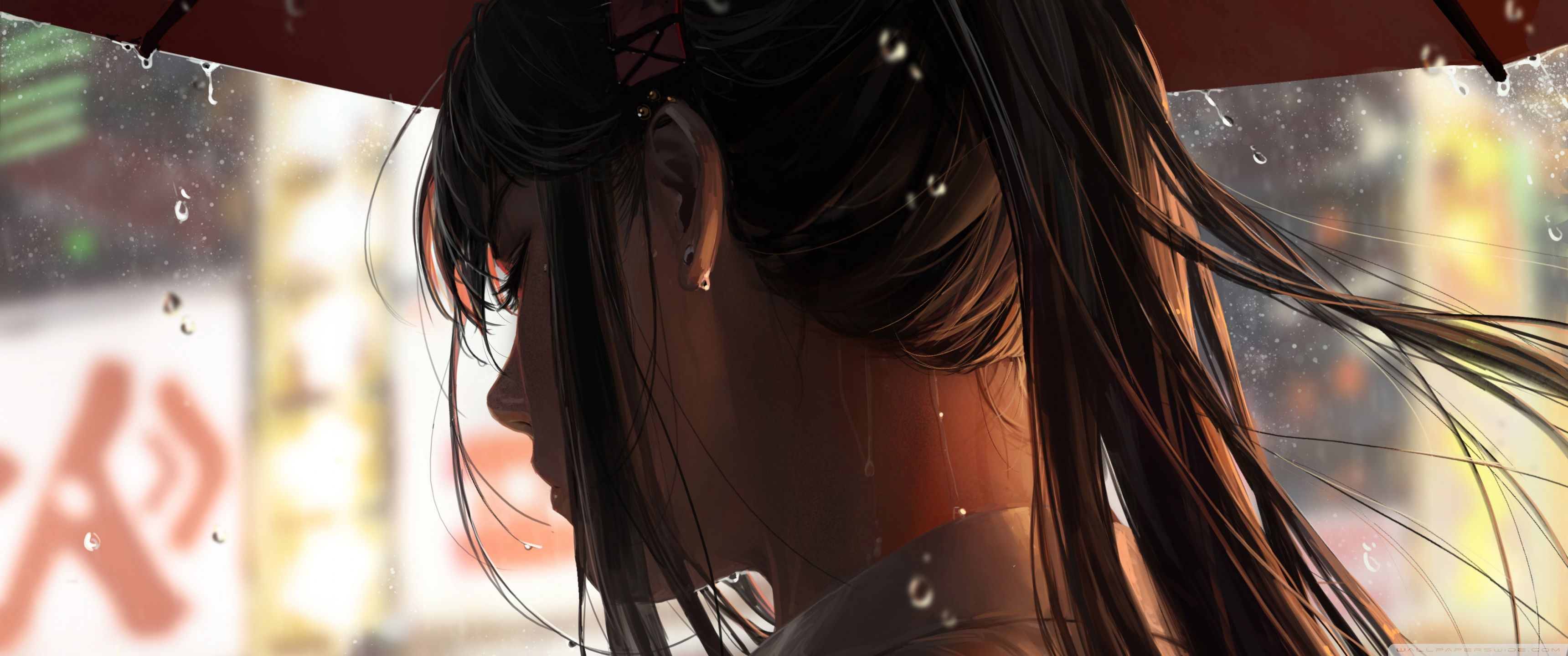3440x1440 Through The Rain Anime Girl Walk 4K UHD Wallpaper for UltraHD Desktop and TV : Smartphone and Tablet Devices