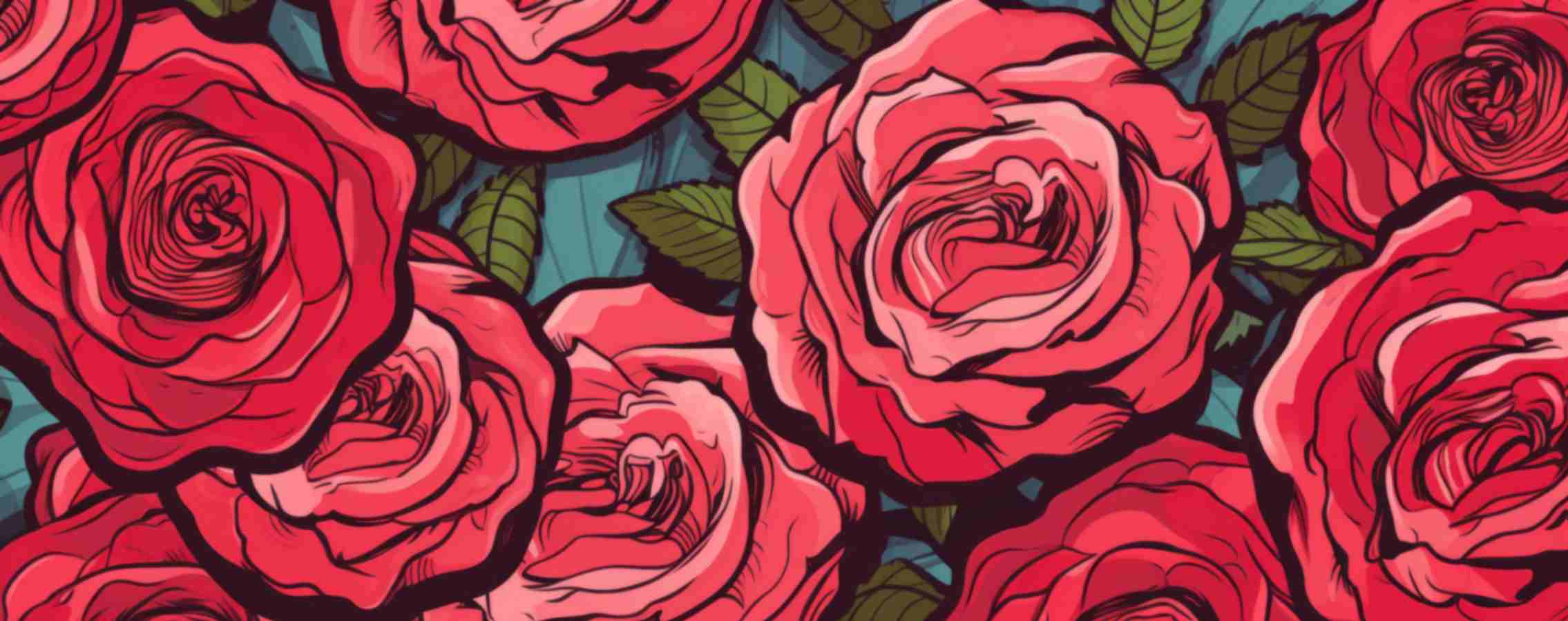 2270x900 Blooming Red Pop Art Roses Wallpaper Mural®
