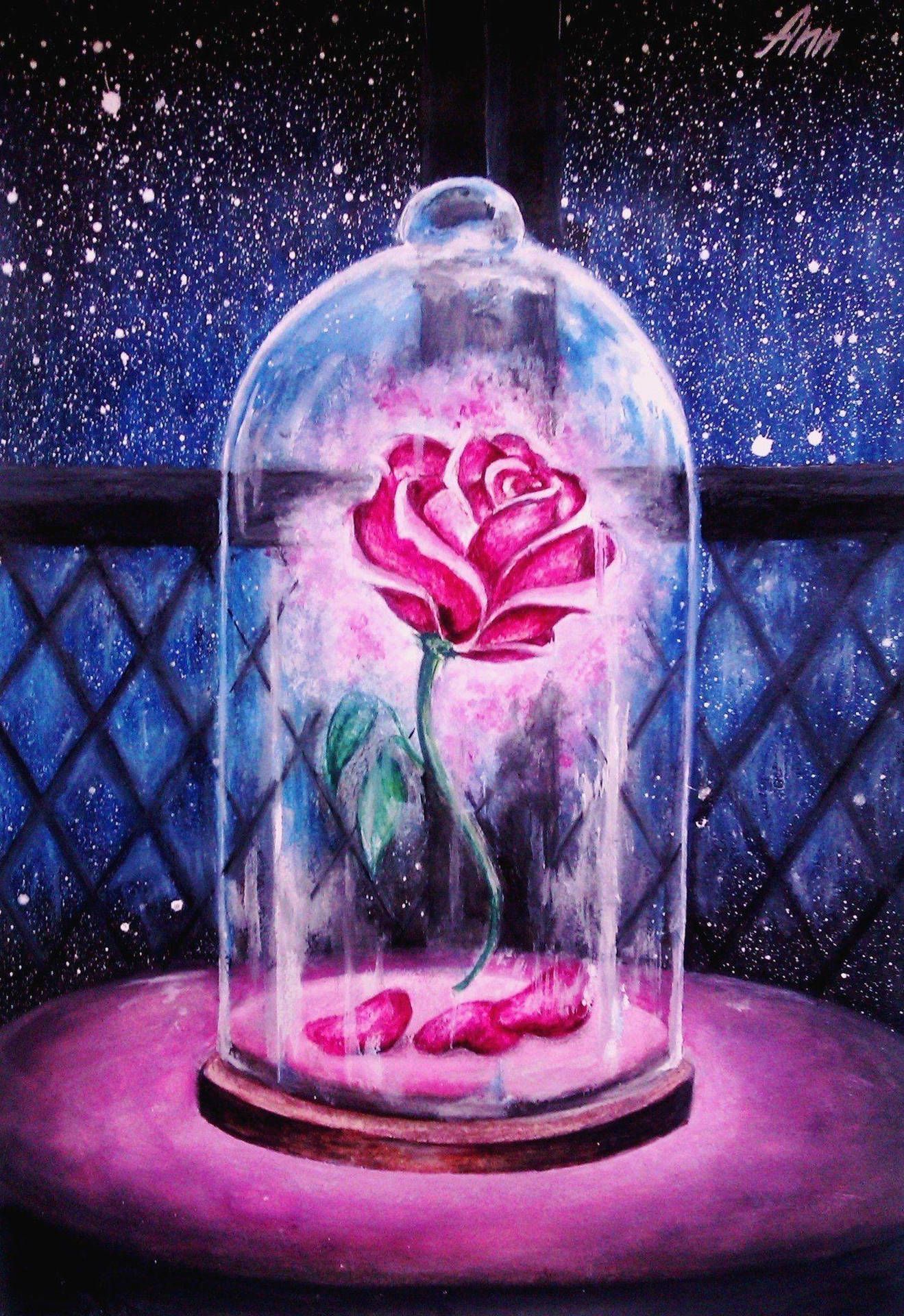 1319x1920 Download Beauty And The Beast Rose Magical Painting Wallpaper