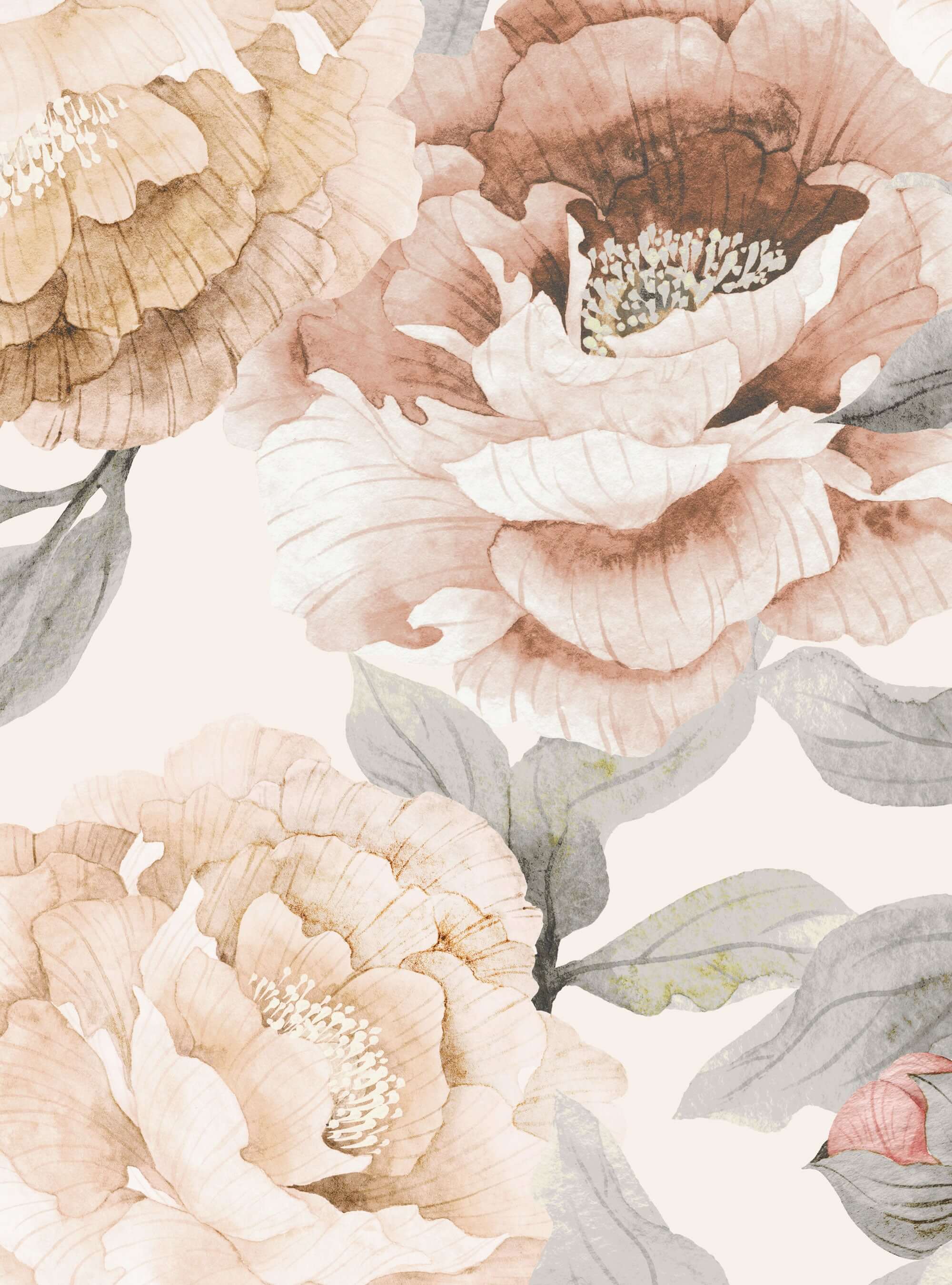 2000x2700 Bloom Flower Mural Wall Art Wallpaper, Small Sample 8 x 11 Inches / Light Grey / Unpasted Wallpaper
