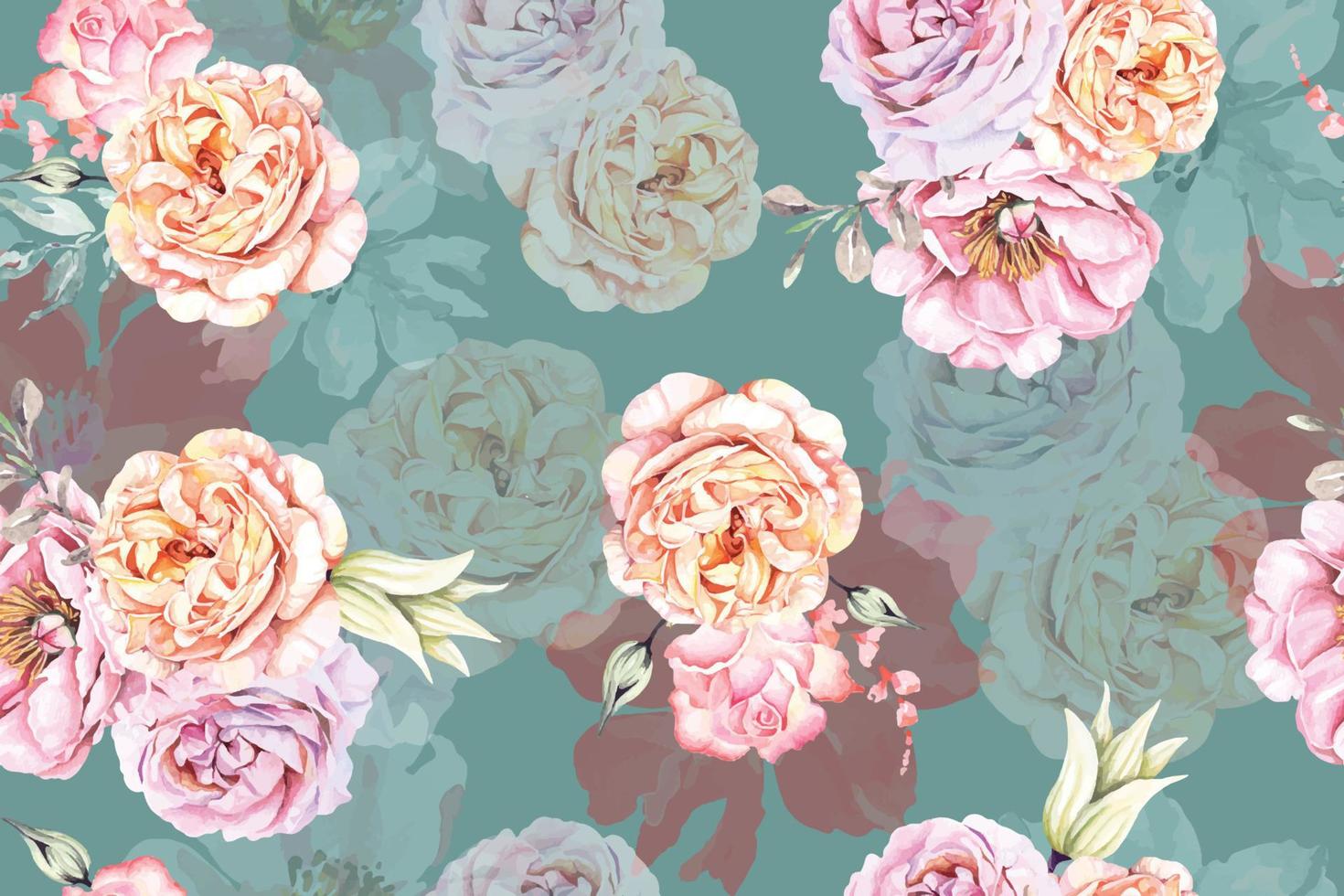 1470x980 Rose seamless pattern with watercolor.Designed for fabric and wallpaper, vintage style.Hand drawn floral pattern illustration.Blooming flower painting for summer.Botany background