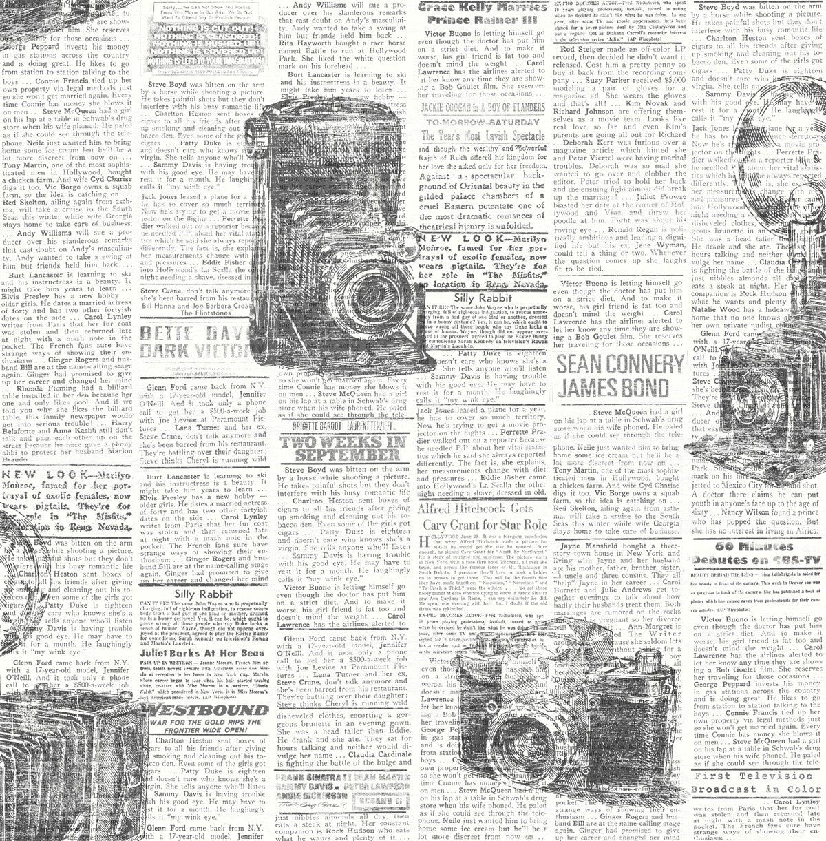 1200x1221 Classic Hollywood Movie Stars on Newspaper w/ Cameras Unpasted Wallpaper