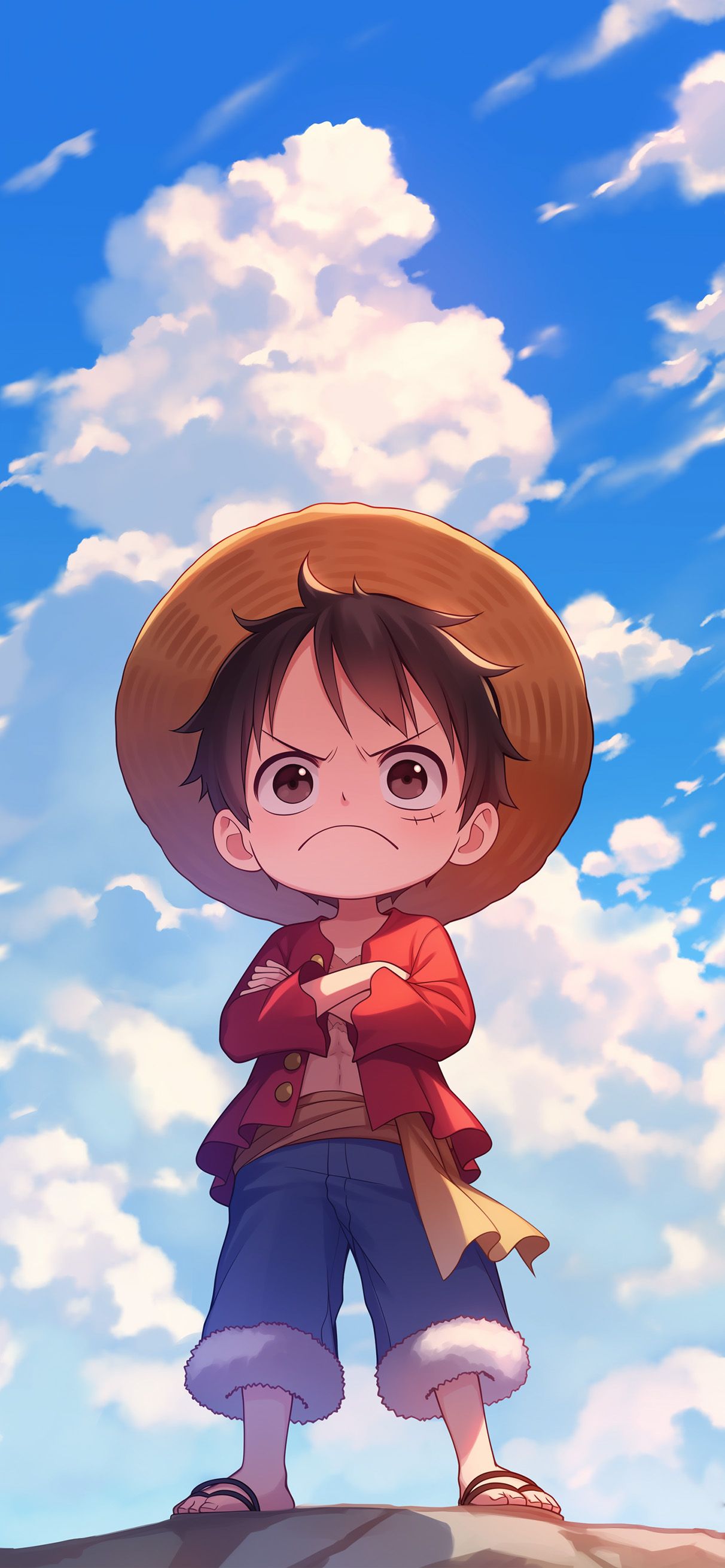 1212x2622 Luffy Chibi One Piece Anime Clouds Wallpaper