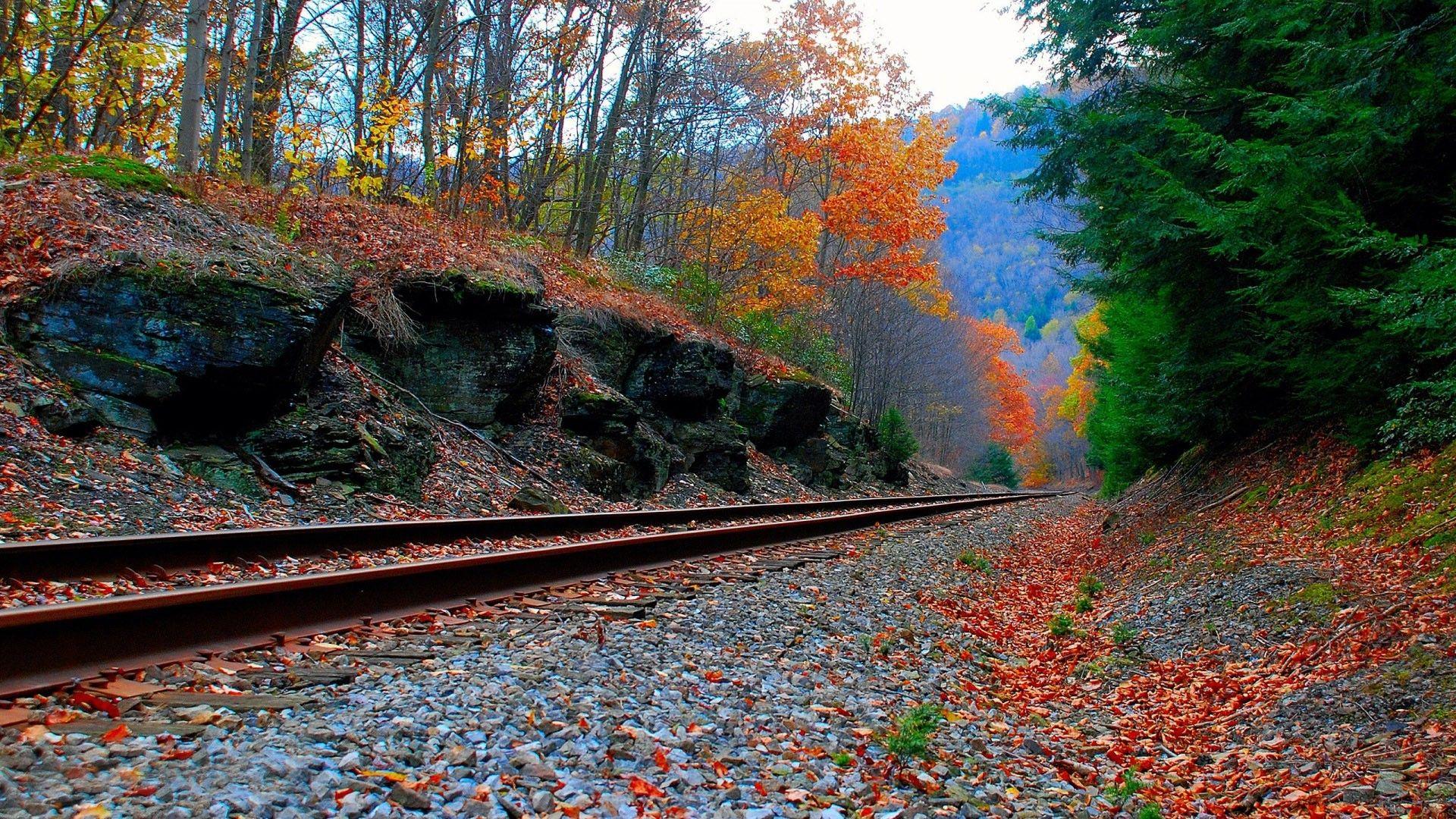 1920x1080 Download 1920x1080 Railroad in autumn wallpaper