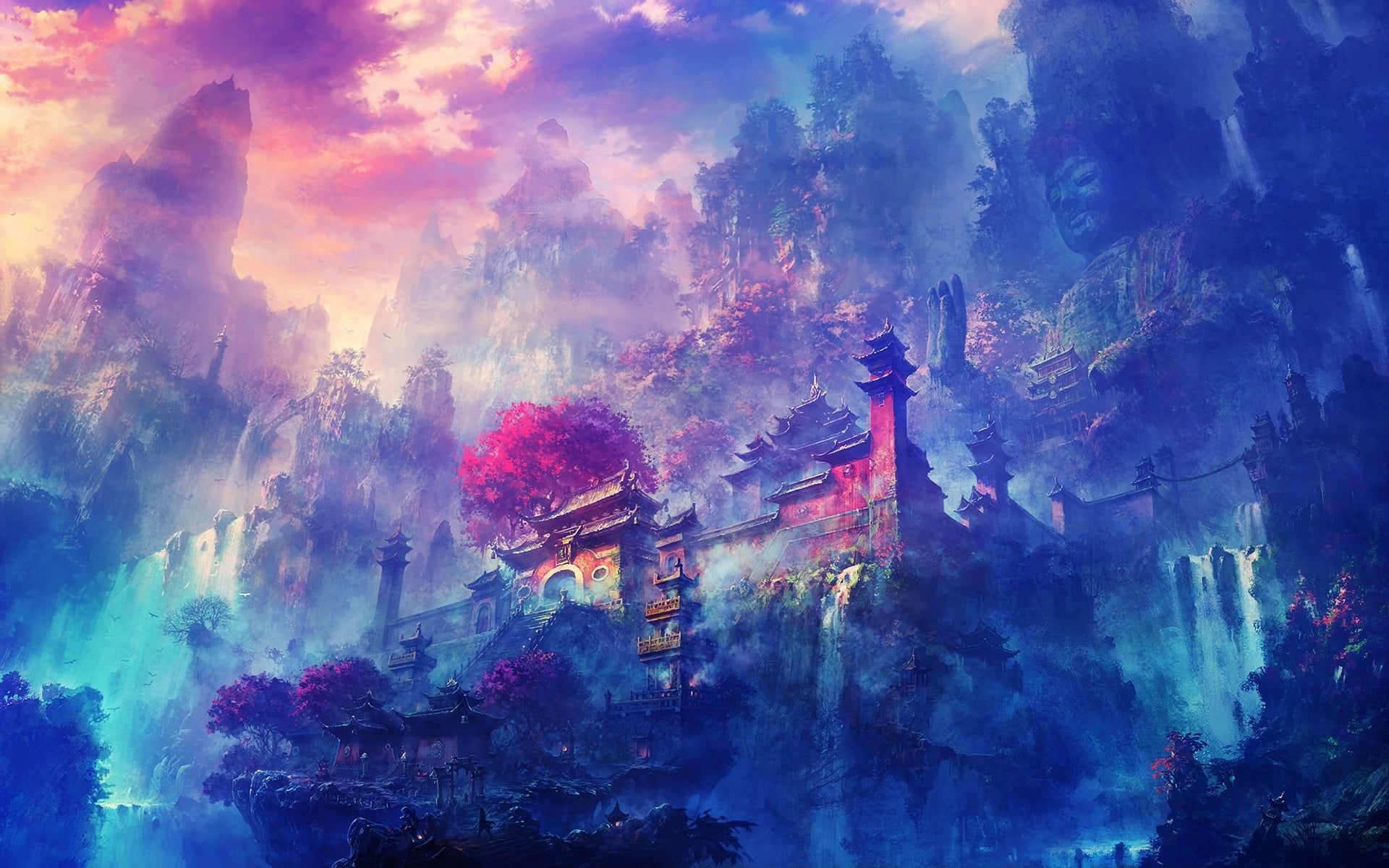 1920x1200 Brown castle, fantasy art, digital art, temple, forest HD wallpaper